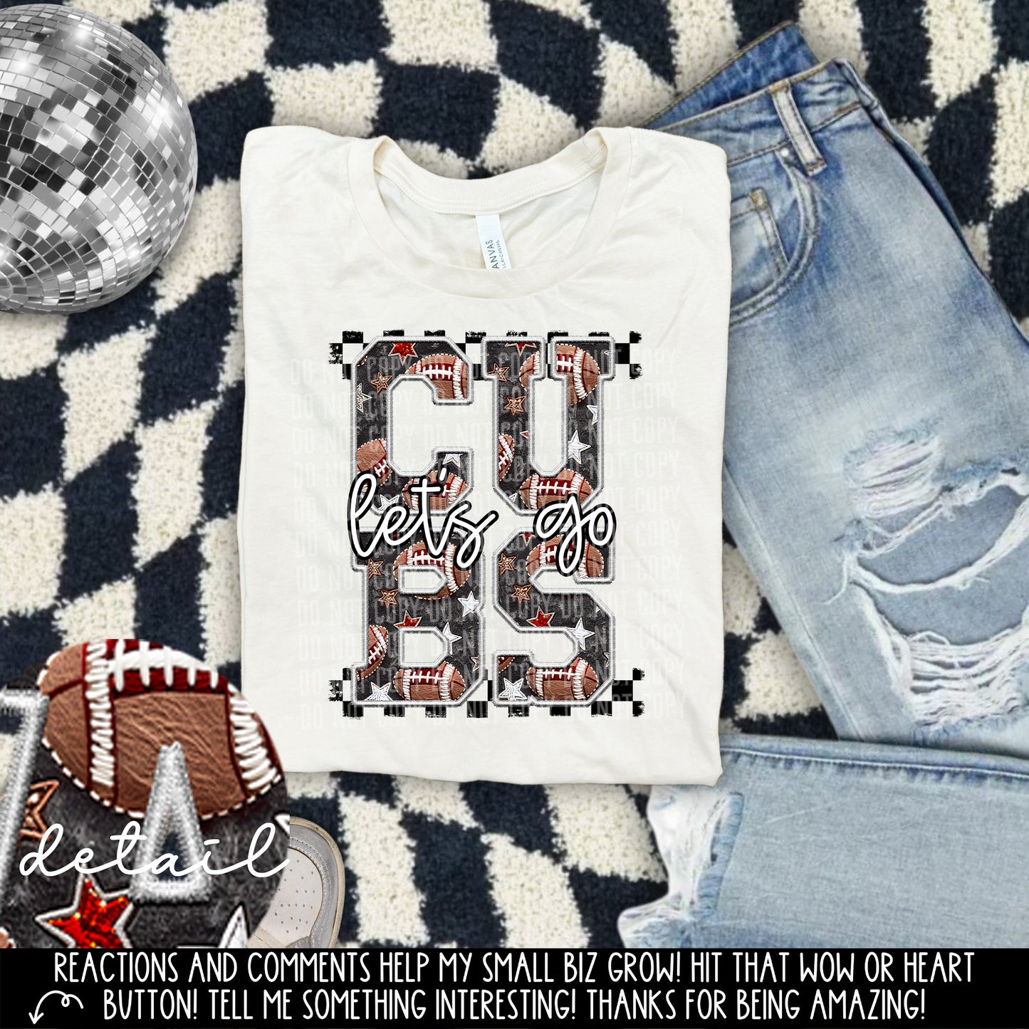 Let’s Go Football Faux Embroidery Checkered Mascots Dropdown With Custom Digital Download 300 DPI PNG