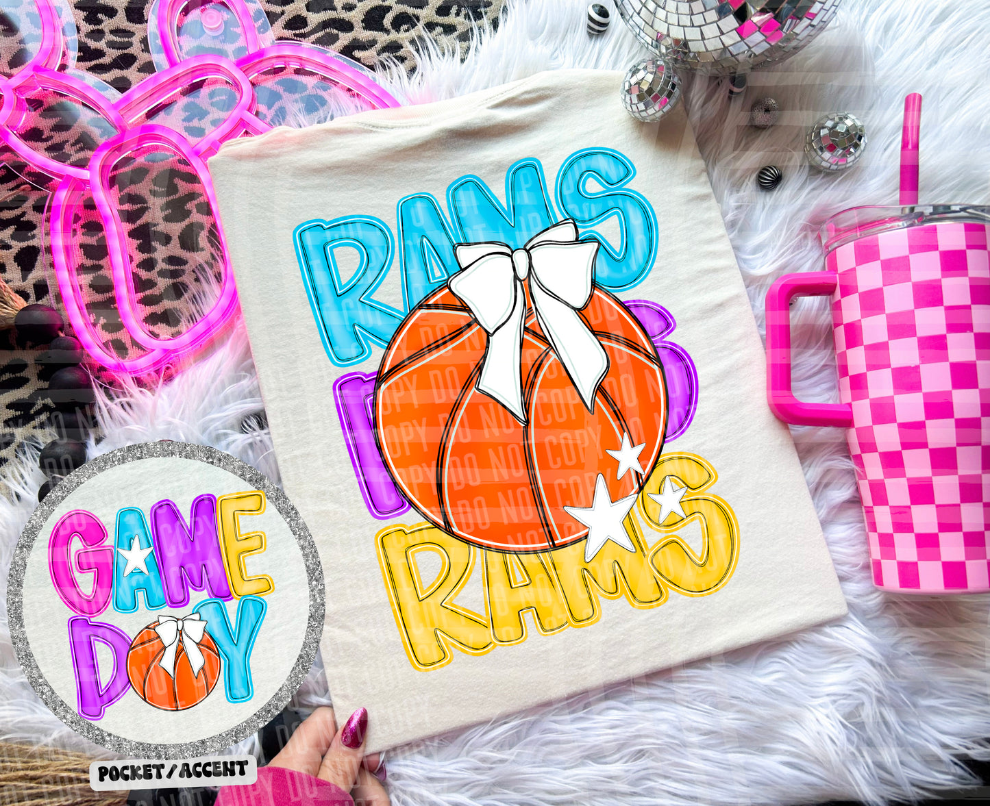 Bright Preppy Stacked Basketball Dropdown Digital Download 300DPI PNG FILE