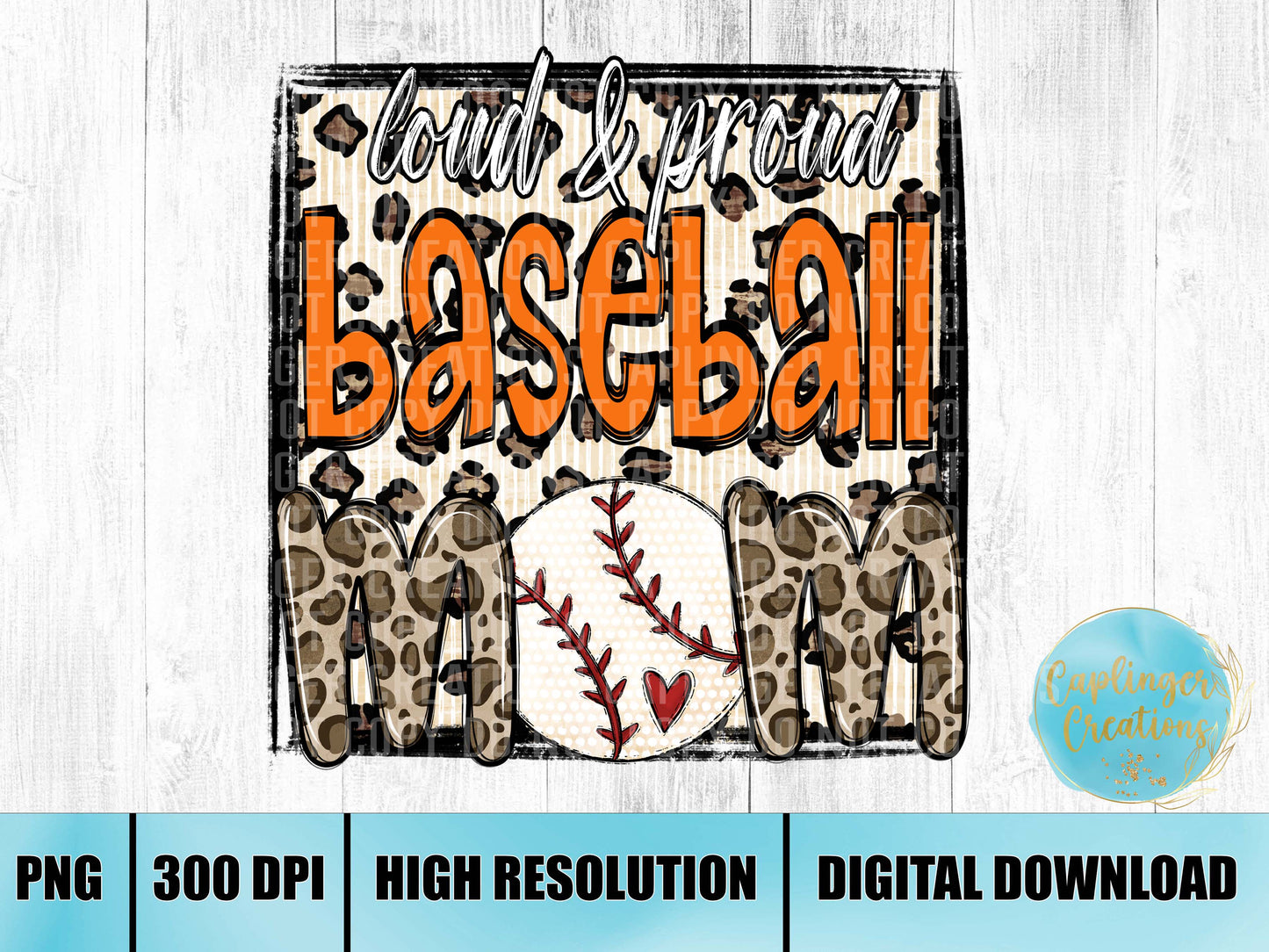 Loud and proud baseball mom ORANGE - Digital download 300DPI PNG FILE