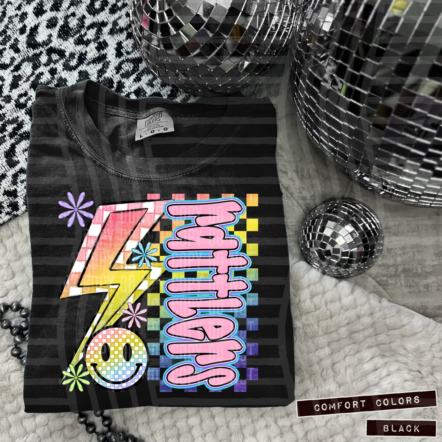 Sideways Rainbow Checker Bolt Happy Mascots Dropdown - Digital Download 300DPI PNG FILE