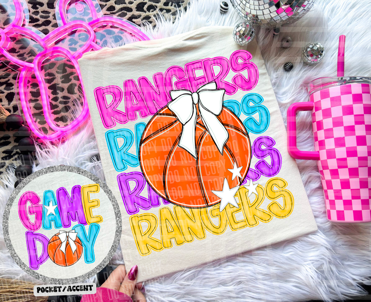 Bright Preppy Stacked Basketball Dropdown Digital Download 300DPI PNG FILE