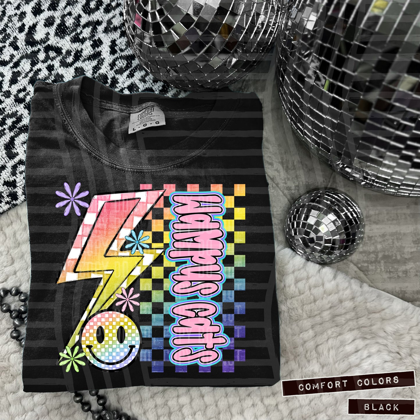 Sideways Rainbow Checker Bolt Happy Mascots Dropdown - Digital Download 300DPI PNG FILE