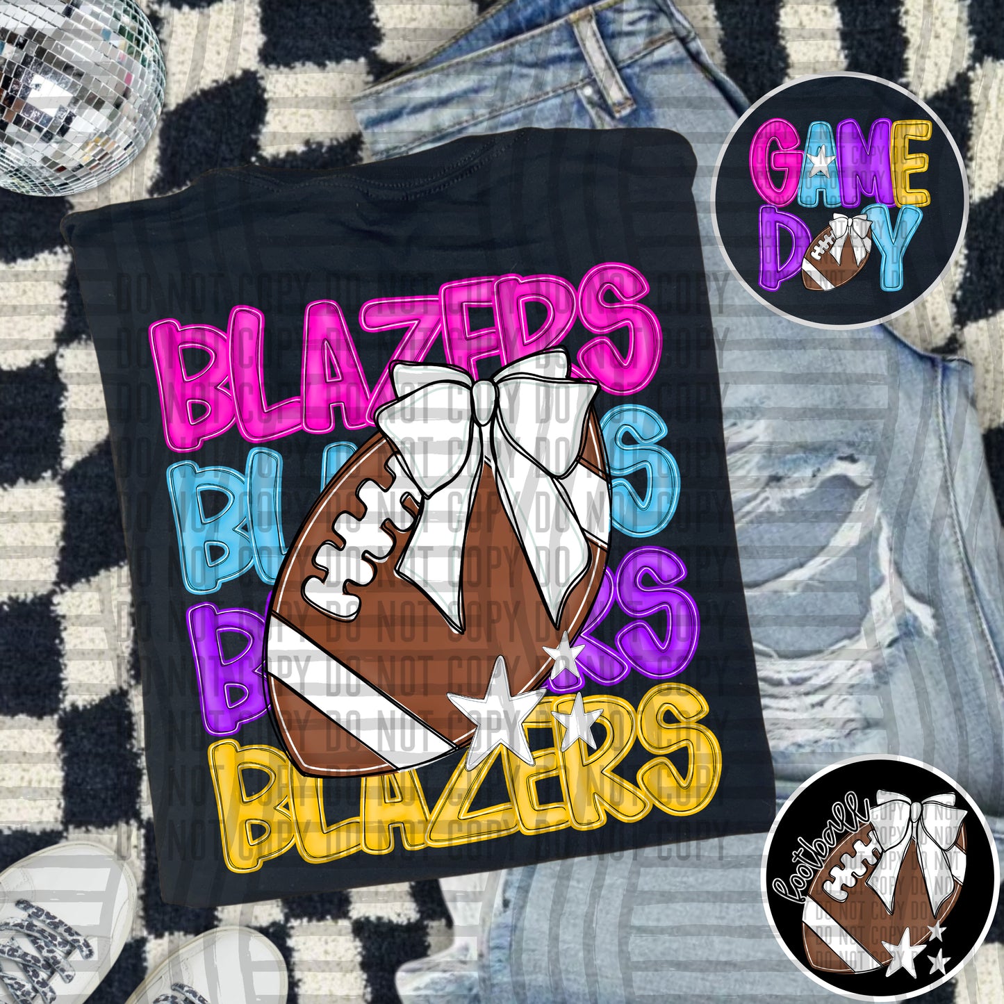 Bright Preppy Stacked Football with optional pocket/sleeve - DIGITAL DOWNLOAD 300 dpi