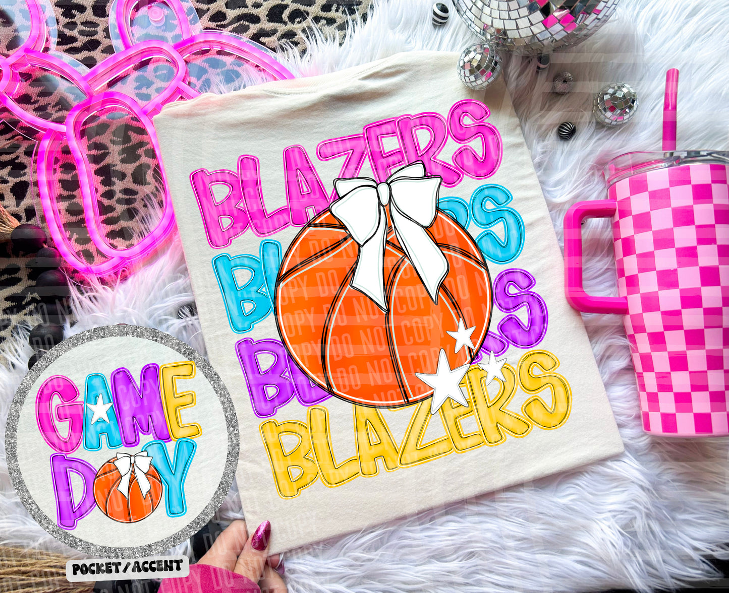 Bright Preppy Stacked Basketball Dropdown Digital Download 300DPI PNG FILE