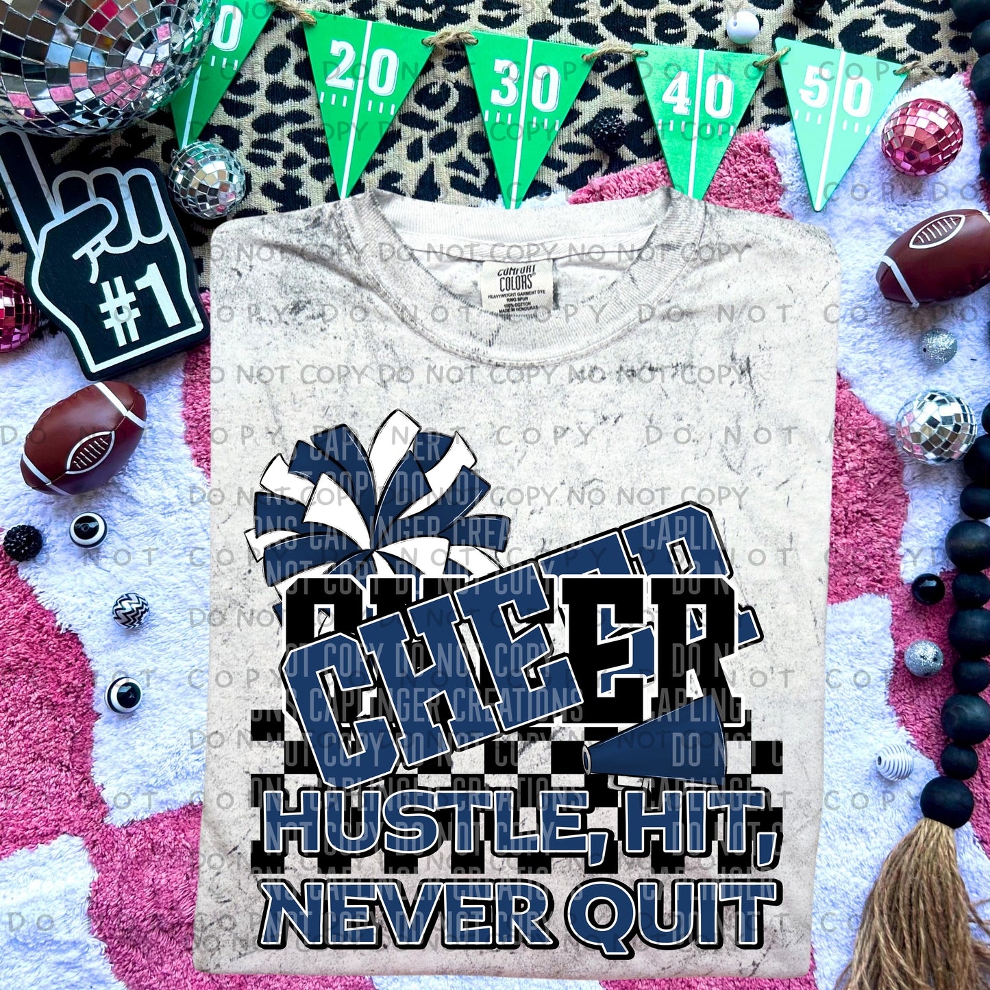 Cheer hustle, hit, never quit - Color Dropdown Digital Download 300DPI PNG FILE