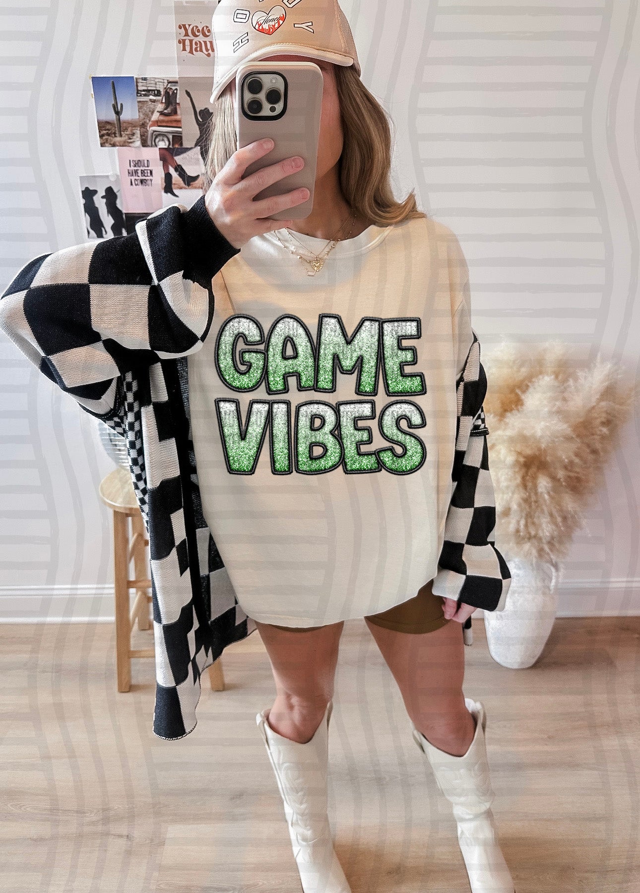 GAME VIBES - GLITTER - Faux Embroidery - Color Dropdown Digital Download 300DPI PNG FILE