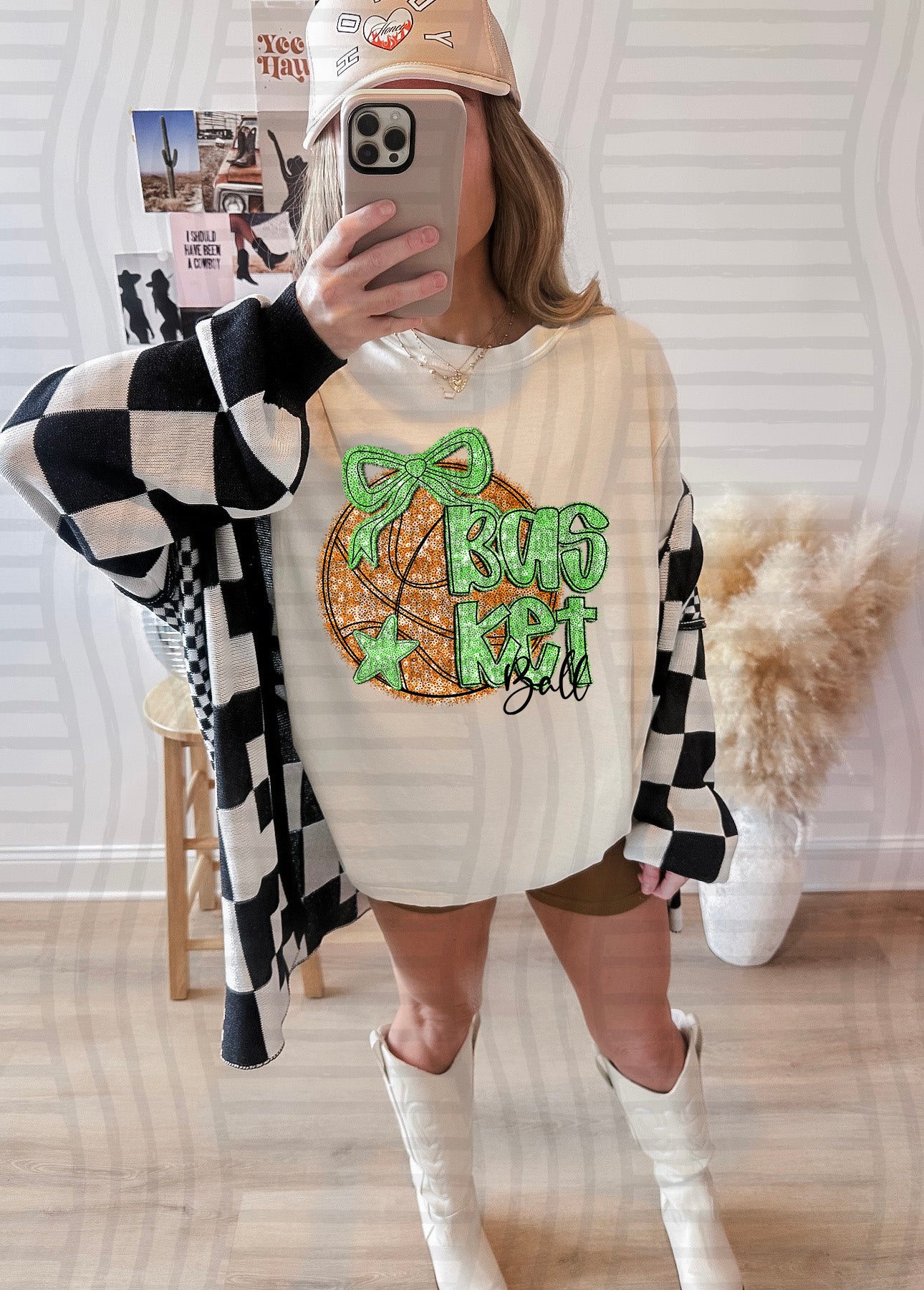 Basketball with bow - Faux sequin- Color Dropdown Digital Download 300DPI PNG FILE