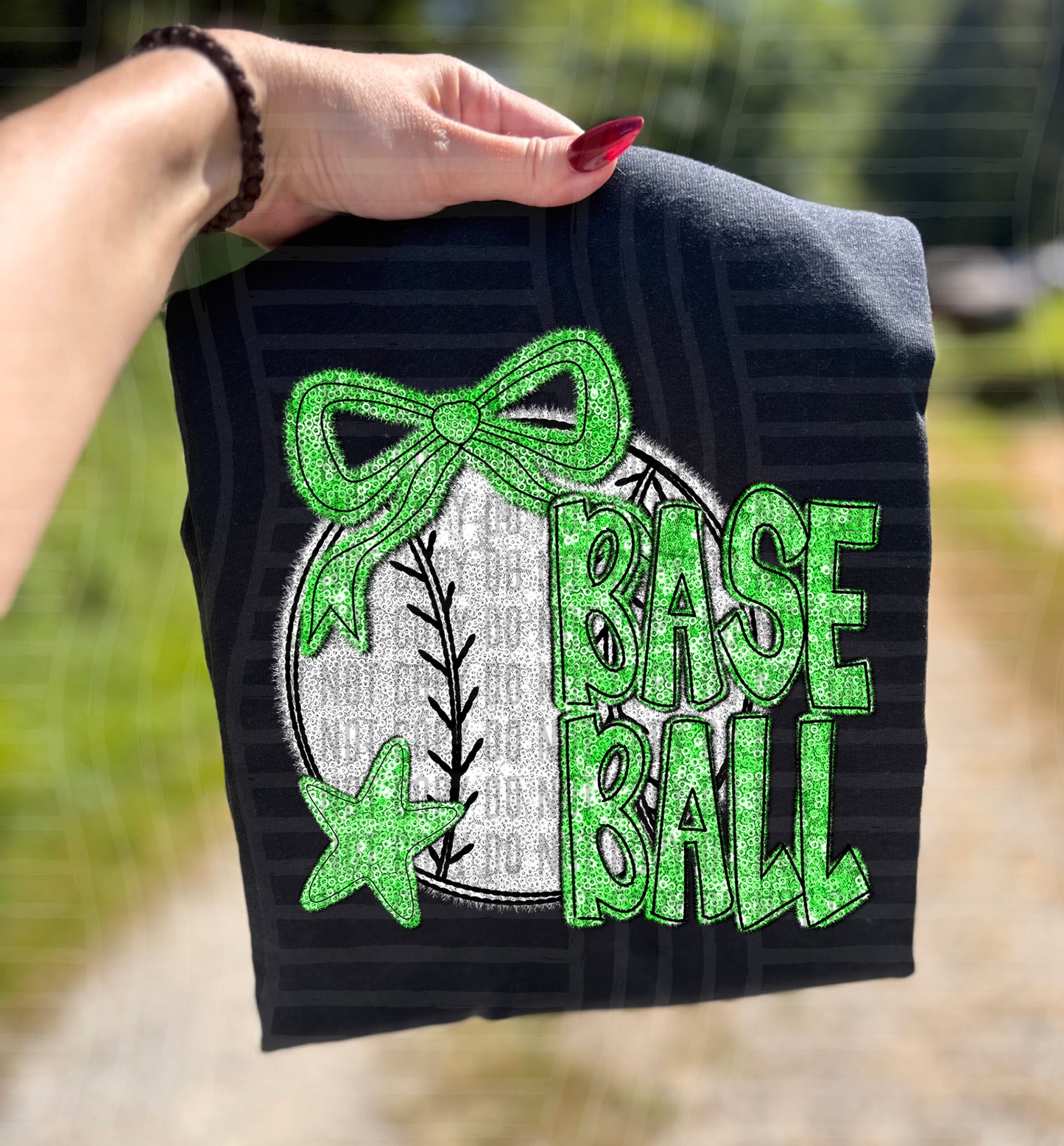 Baseball with bow - Faux sequin- Color Dropdown Digital Download 300DPI PNG FILE