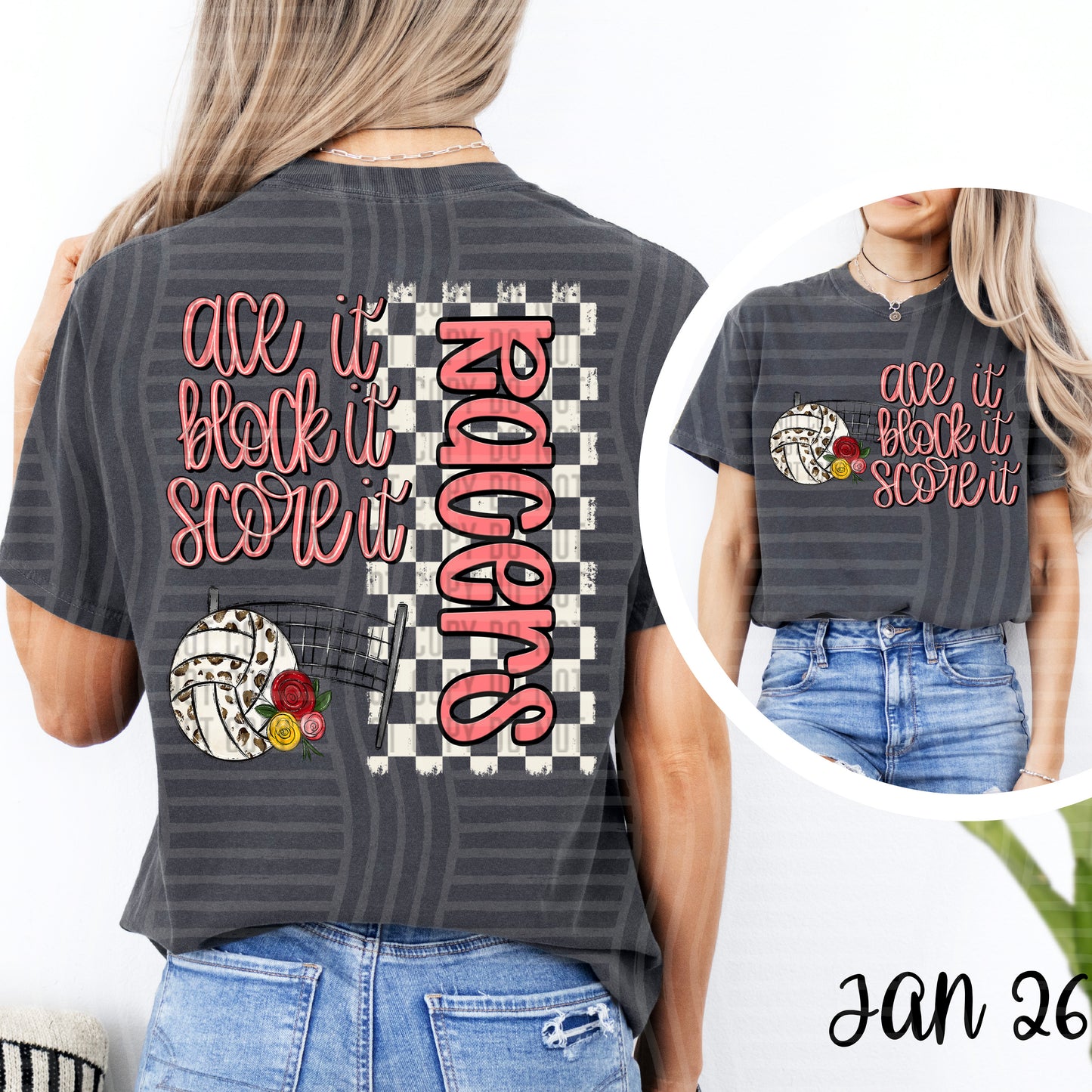 Ace it Volleyball + OPTIONAL FRONT full size design - Custom + DROPDOWN - 300 DPI digital download