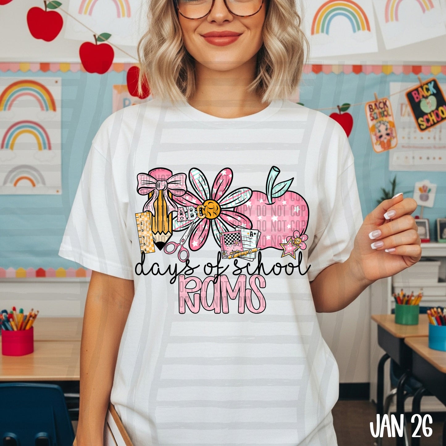 100 days of school (Girly) - Custom + DROPDOWN - 300 DPI digital download