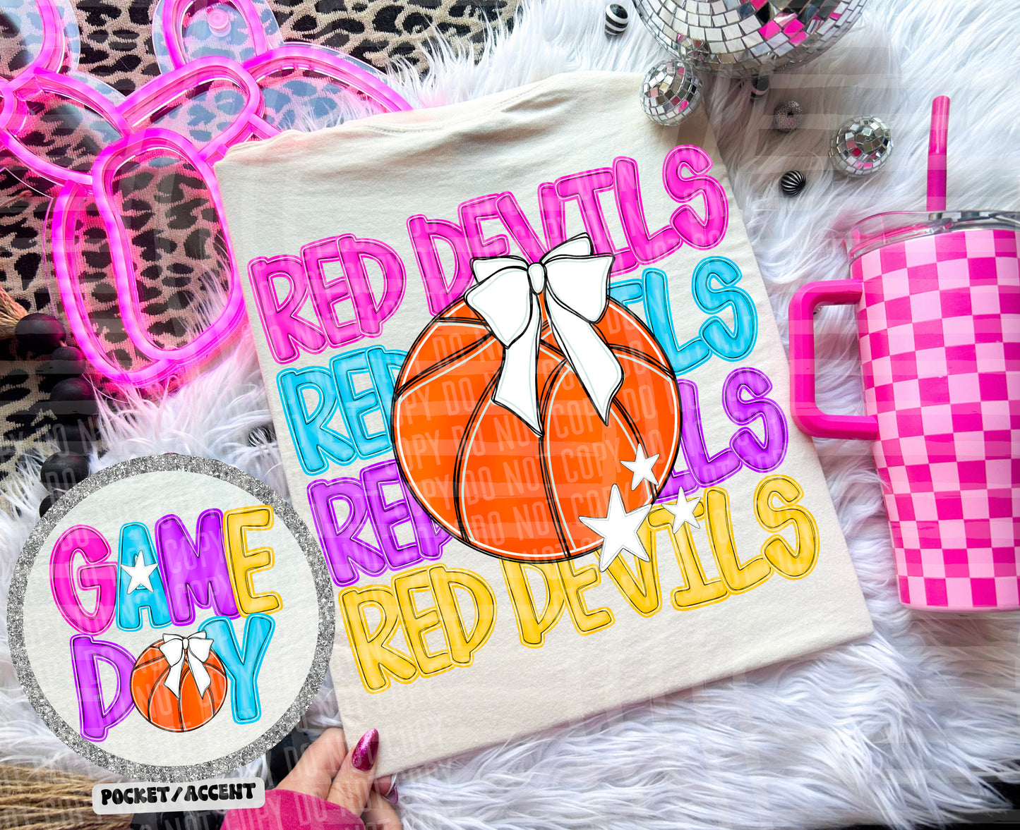 Bright Preppy Stacked Basketball Dropdown Digital Download 300DPI PNG FILE