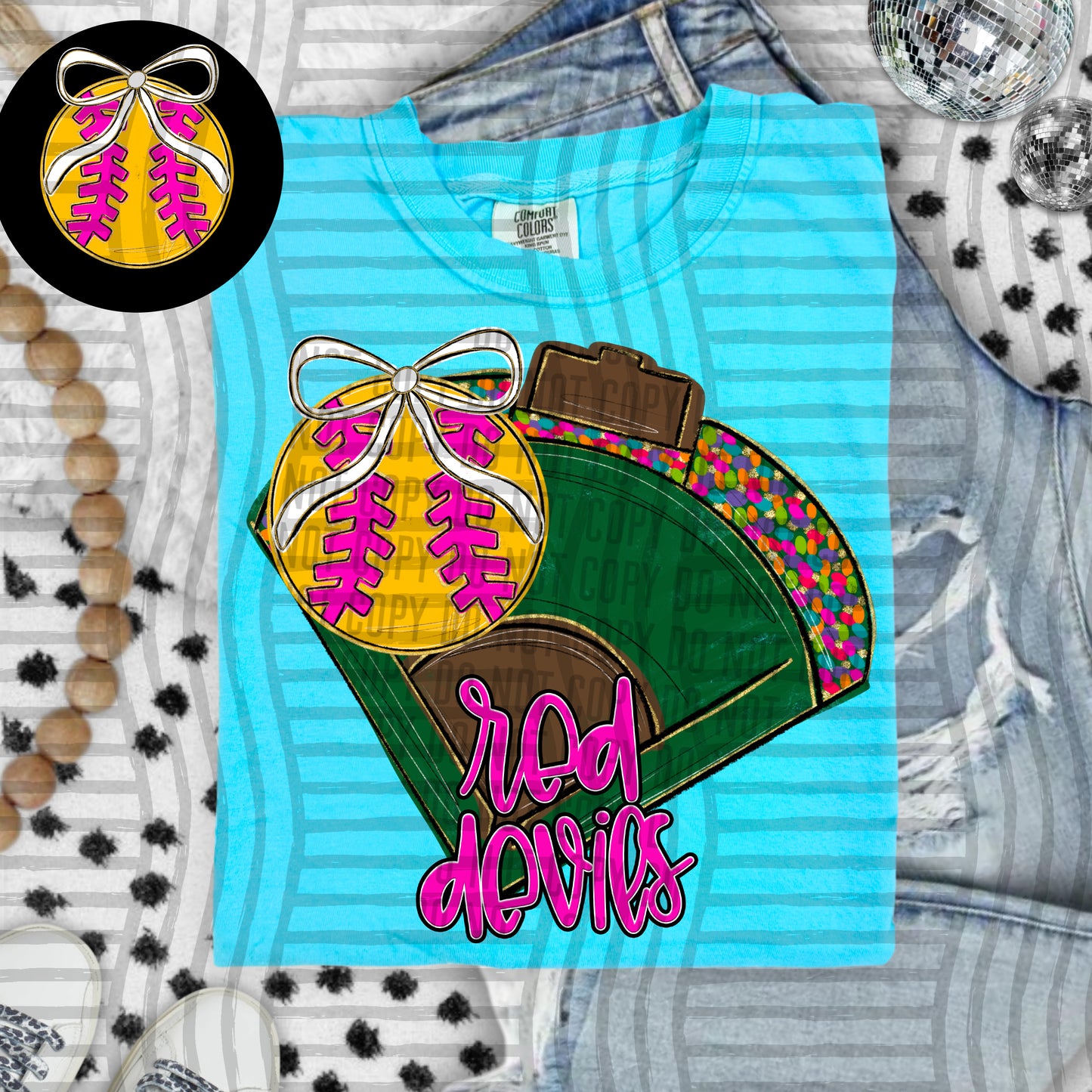 Preppy Softball Field - optional pocket + Custom + Dropdown - 300 dpi Digital Download