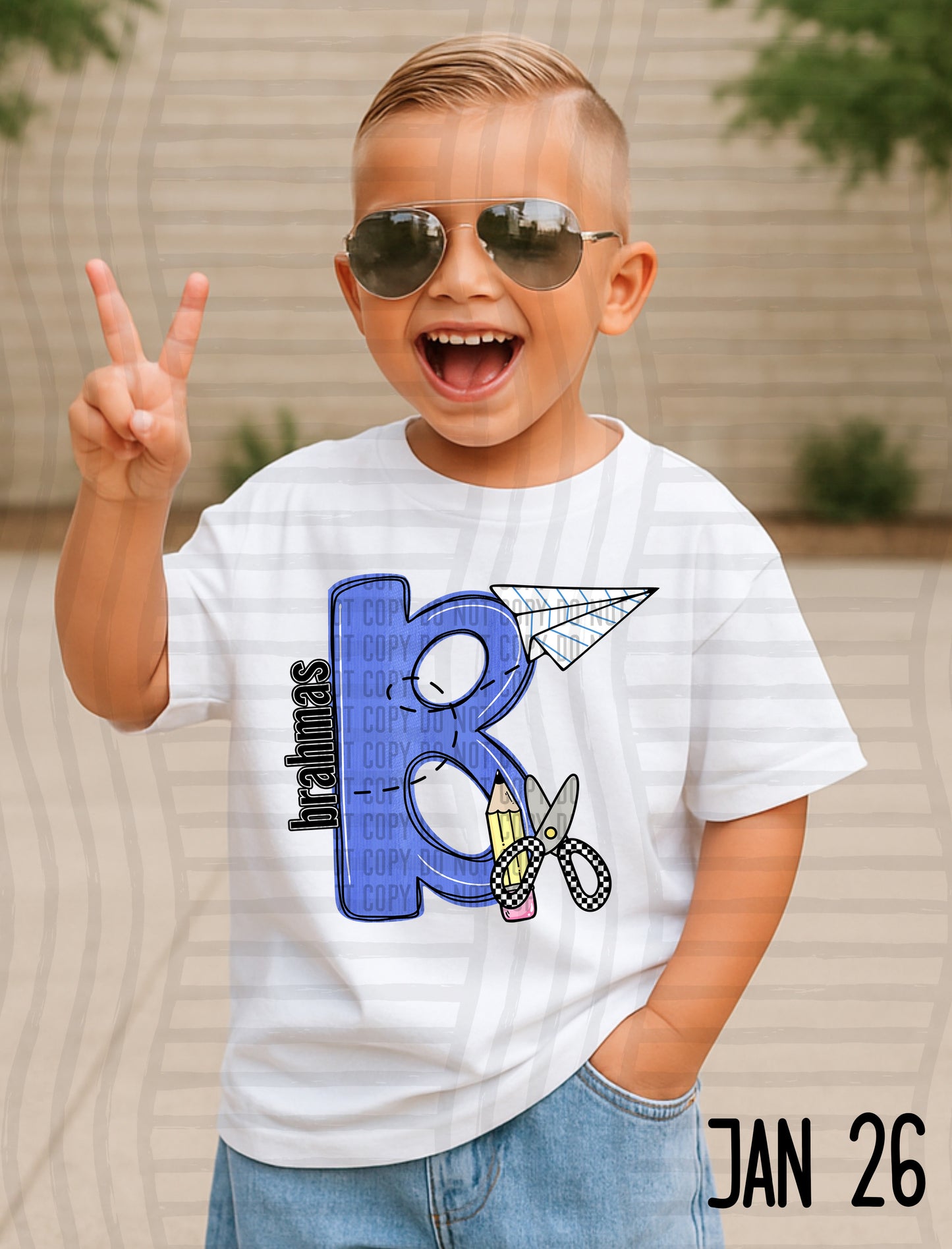 Blue Checks Initials School - Custom + DROPDOWN - 300 DPI digital download