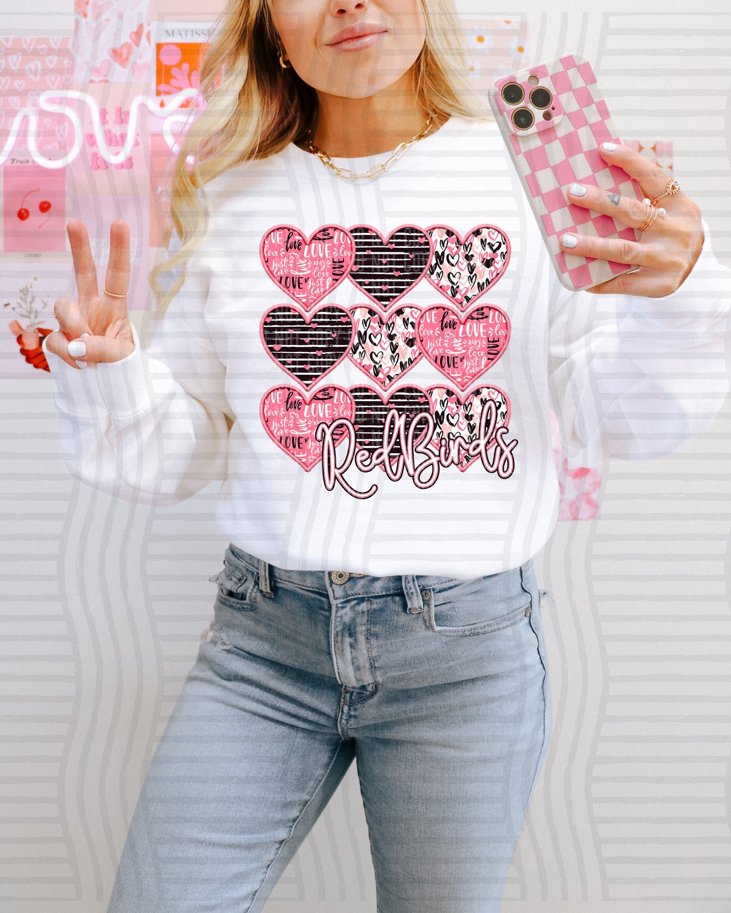 Faux Embroidery Heart Mascots - Custom + Dropdown - 300 dpi Digital Download