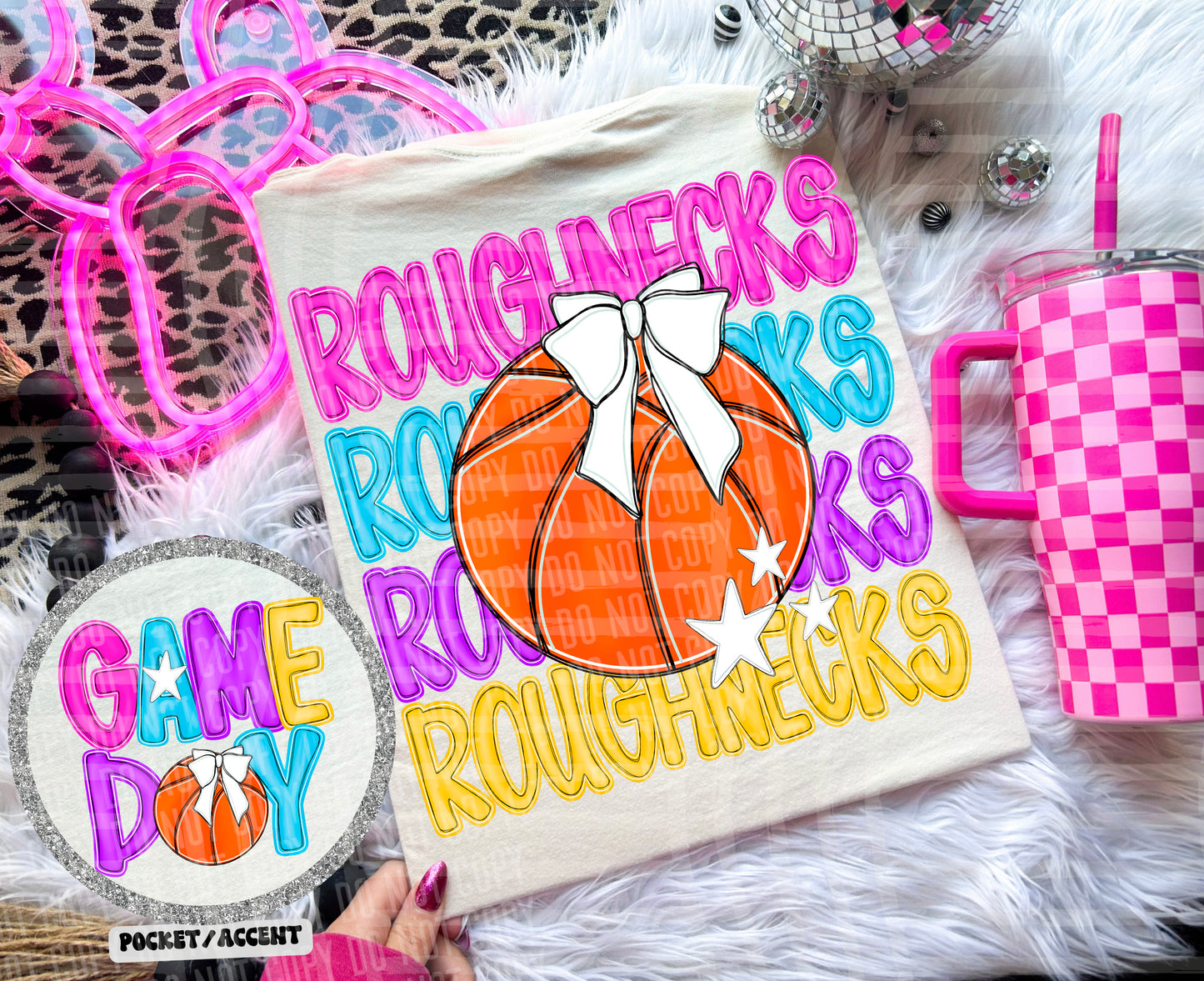 Bright Preppy Stacked Basketball Dropdown Digital Download 300DPI PNG FILE