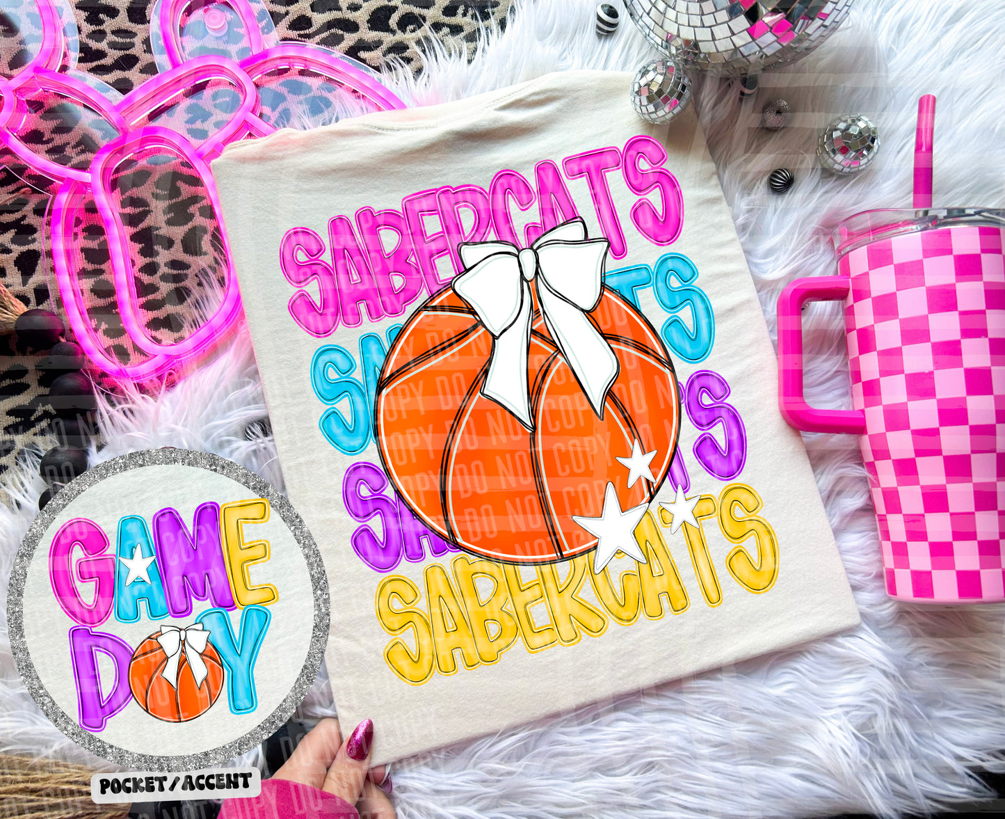 Bright Preppy Stacked Basketball Dropdown Digital Download 300DPI PNG FILE