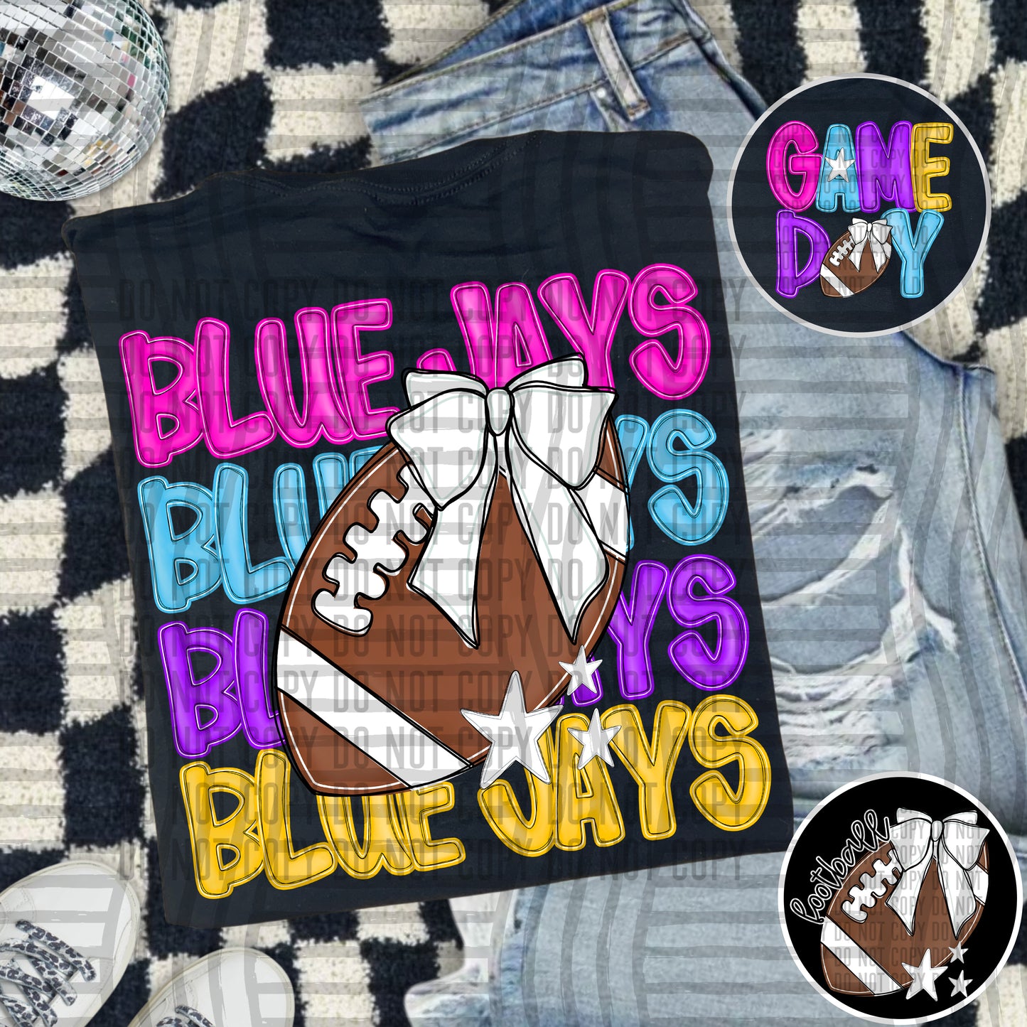 Bright Preppy Stacked Football with optional pocket/sleeve - DIGITAL DOWNLOAD 300 dpi