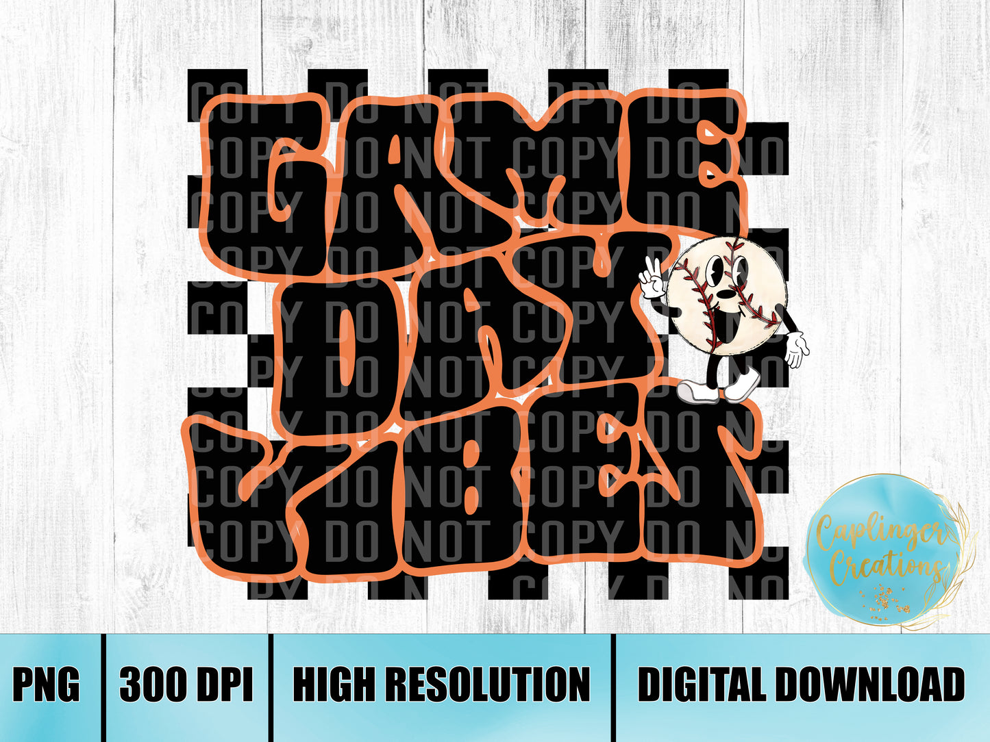 Orange Game Day Vibes baseball- Digital download 300DPI PNG FILE