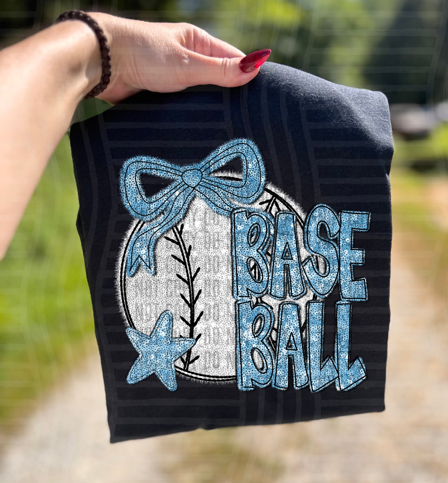 Baseball with bow - Faux sequin- Color Dropdown Digital Download 300DPI PNG FILE