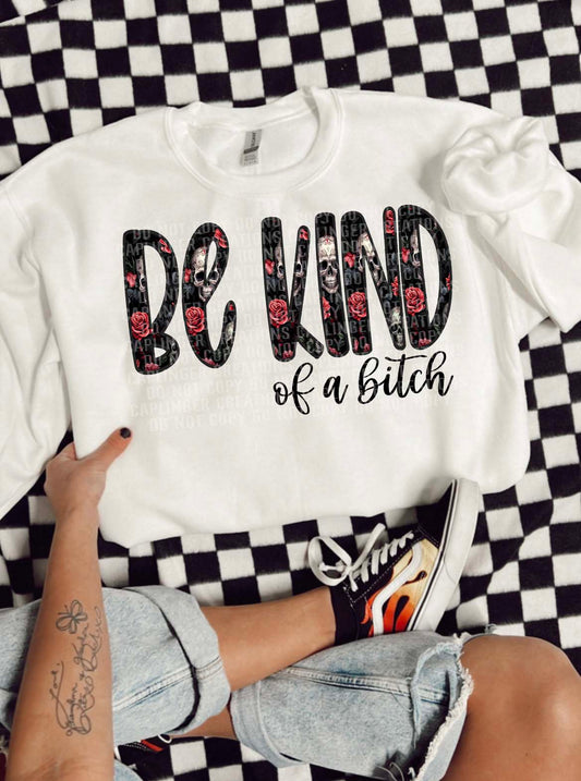 Be Kind of a bitch Faux Embroidery Skulls with Roses- Digital download 300DPI PNG FILE