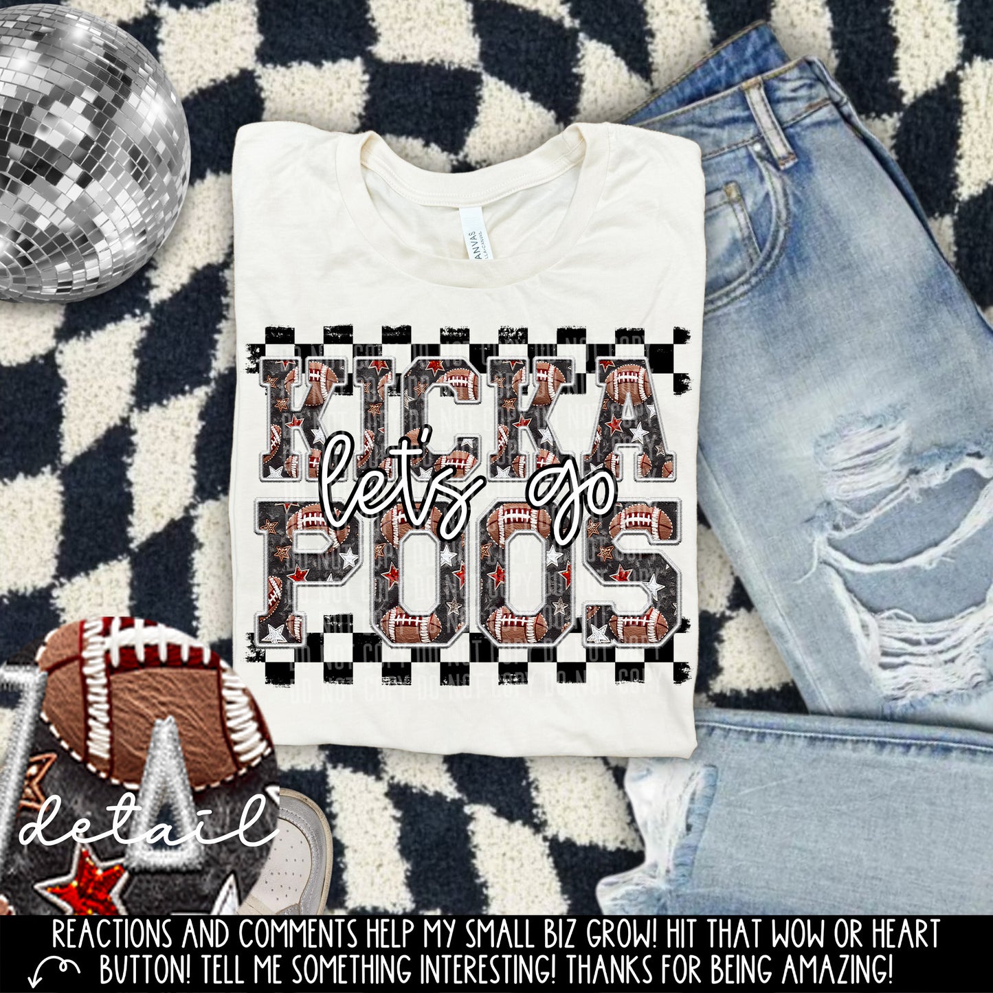 Let’s Go Football Faux Embroidery Checkered Mascots Dropdown With Custom Digital Download 300 DPI PNG