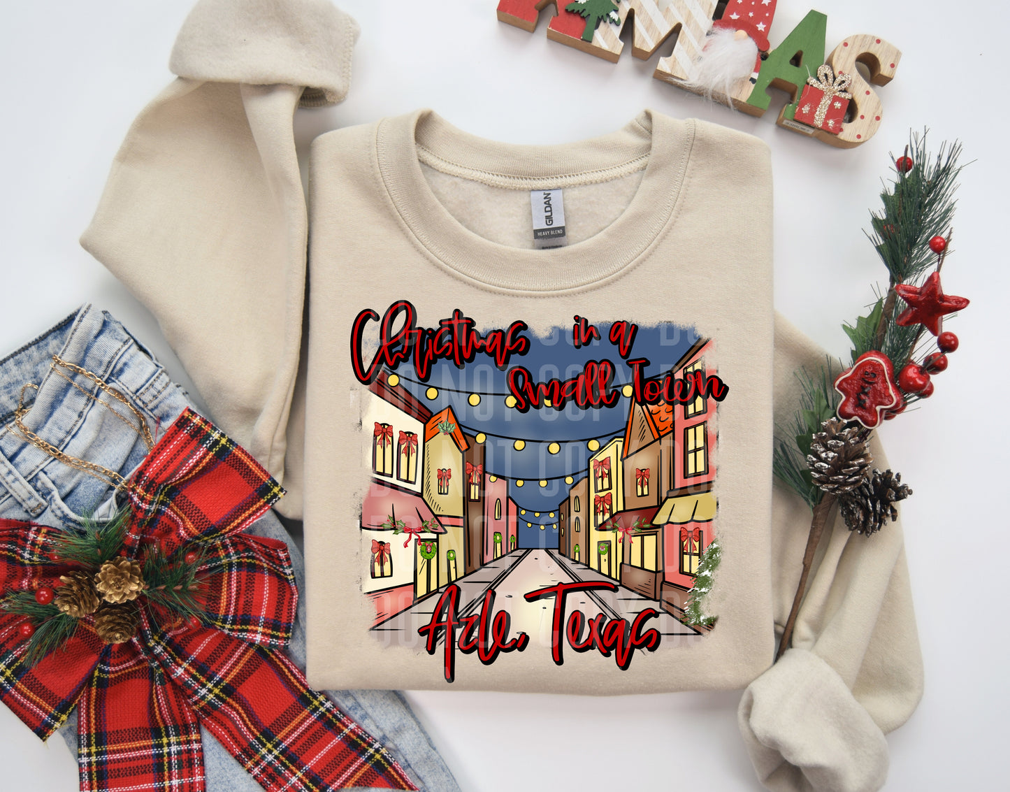 PICK A TOWN or CUSTOM- CHRISTMAS IN A SMALL TOWN-Digital download 300DPI PNG FILE