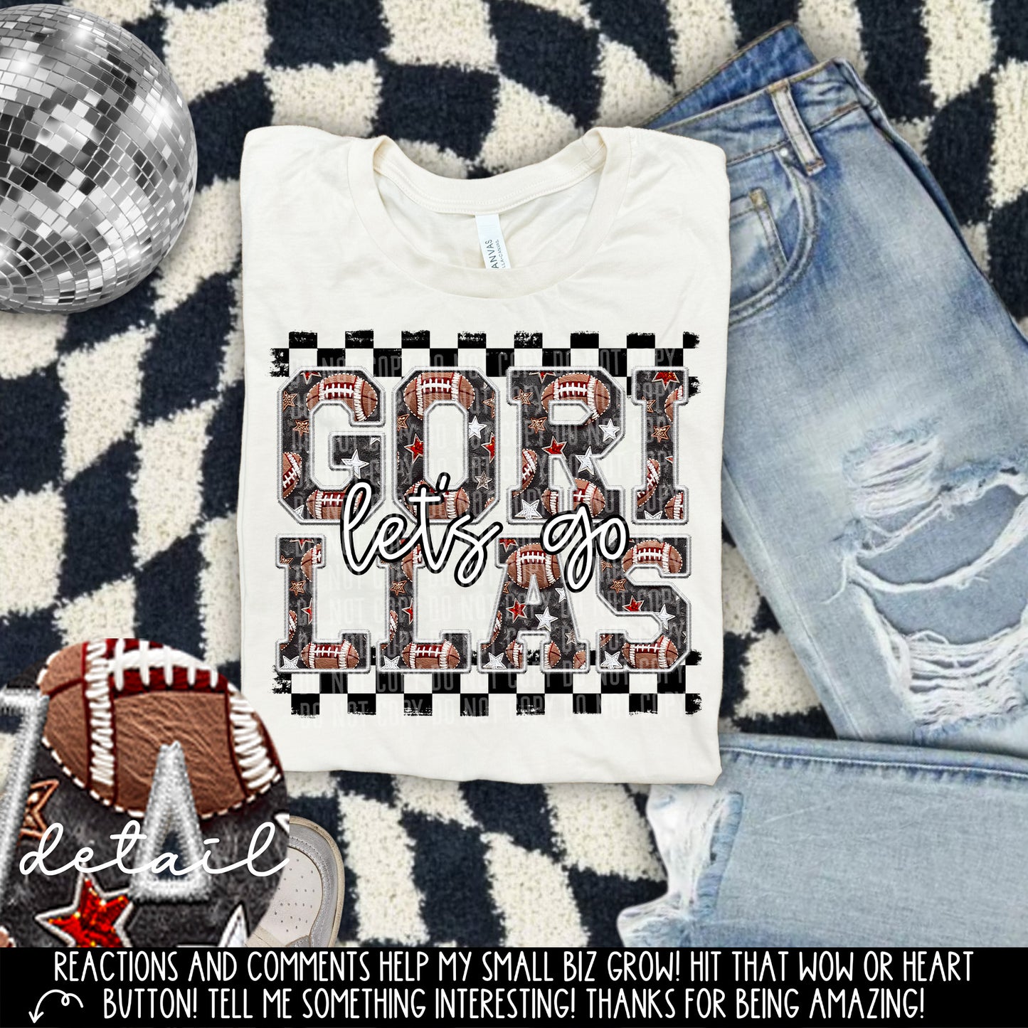 Let’s Go Football Faux Embroidery Checkered Mascots Dropdown With Custom Digital Download 300 DPI PNG