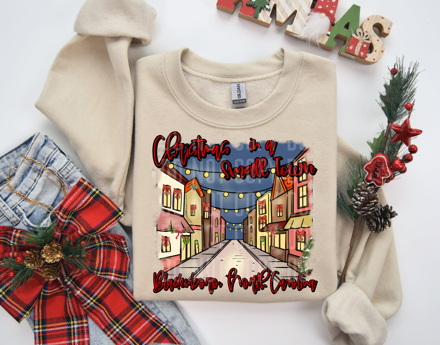 PICK A TOWN or CUSTOM- CHRISTMAS IN A SMALL TOWN-Digital download 300DPI PNG FILE