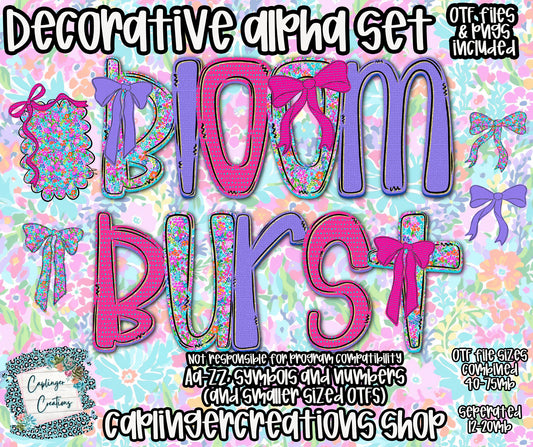 Bloom Burst - TYPEABLE OTF FONT + PNGS- commercial use included - Digital download