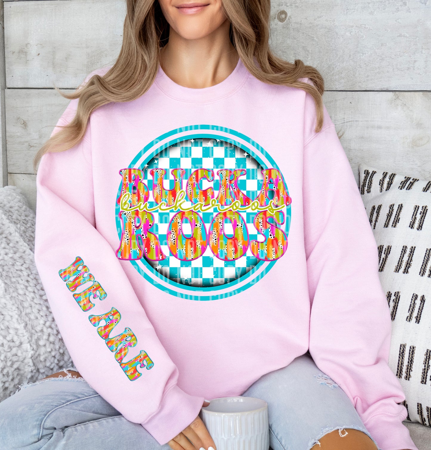 Blue Checkered Circle Brushstroke Mascot With Sleeve Dropdown + Custom Option Digital Download 300 DPI PNG