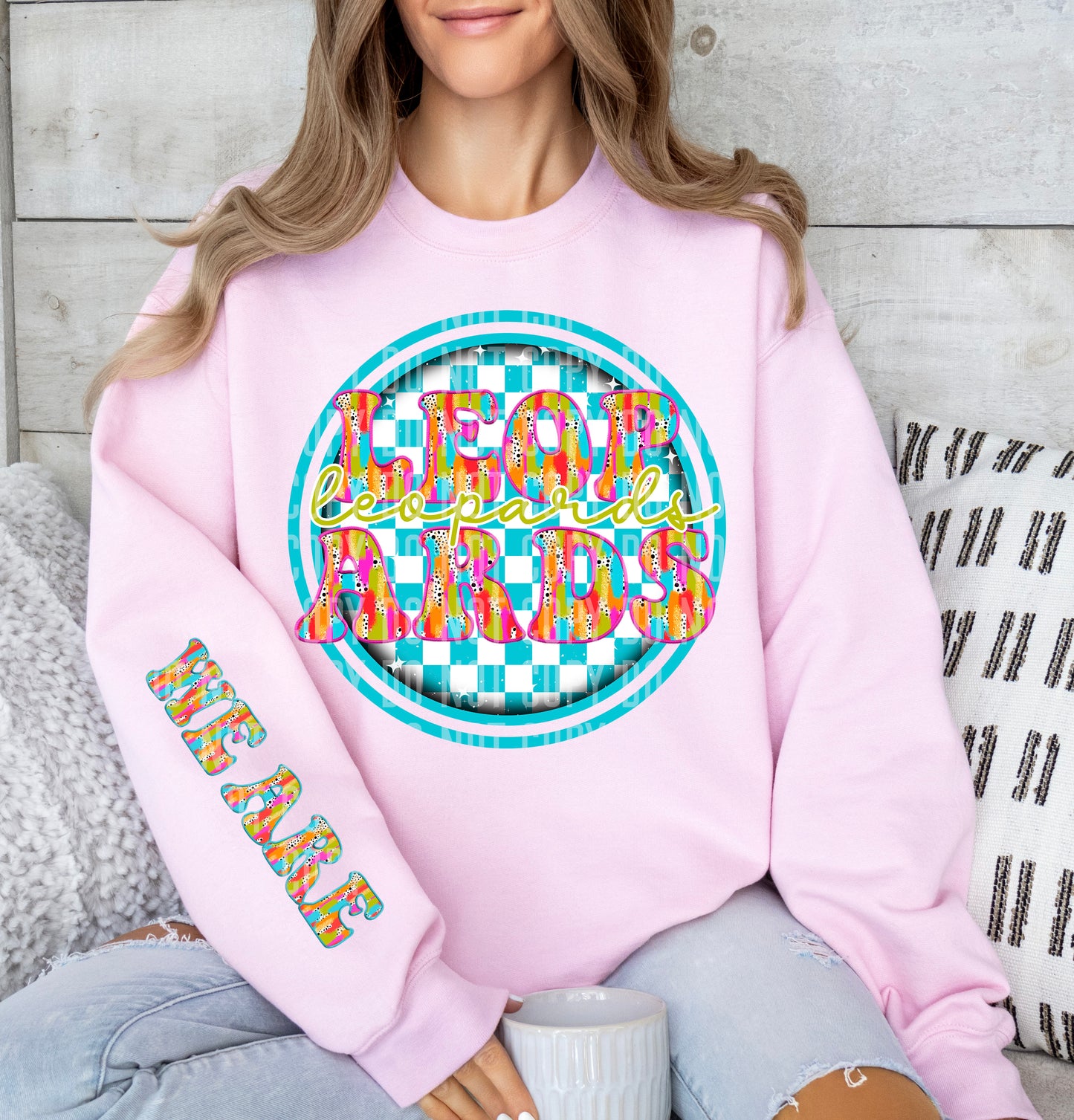 Blue Checkered Circle Brushstroke Mascot With Sleeve Dropdown + Custom Option Digital Download 300 DPI PNG