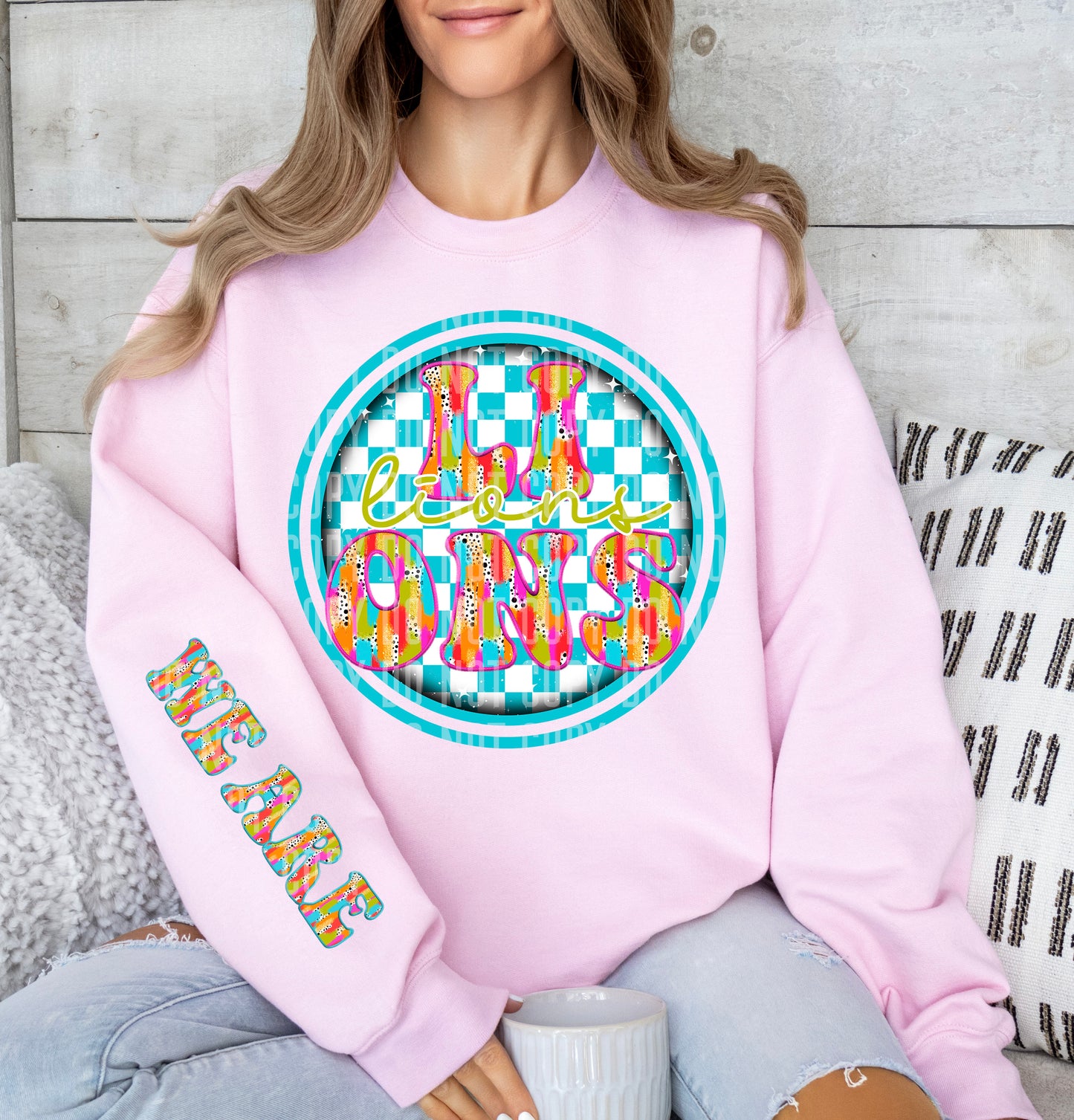 Blue Checkered Circle Brushstroke Mascot With Sleeve Dropdown + Custom Option Digital Download 300 DPI PNG