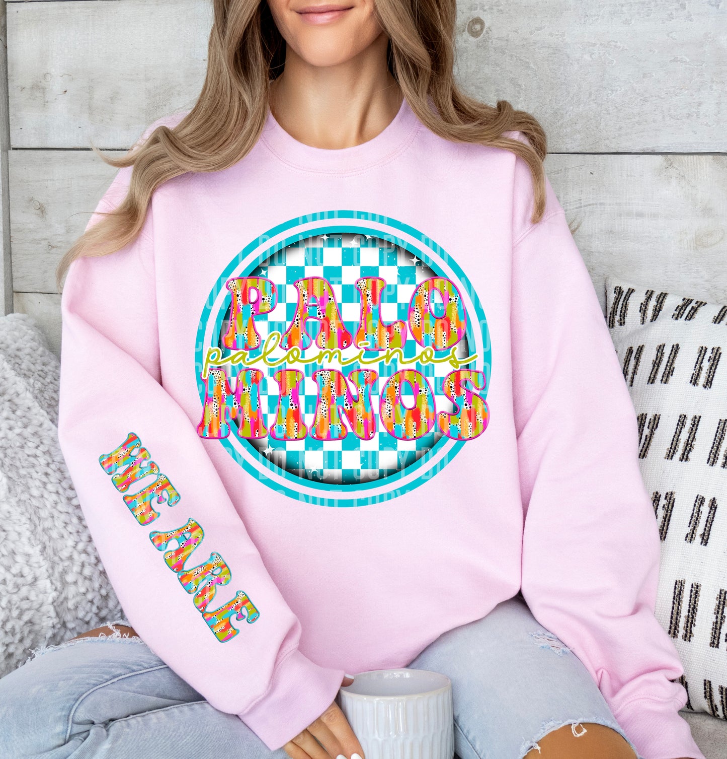 Blue Checkered Circle Brushstroke Mascot With Sleeve Dropdown + Custom Option Digital Download 300 DPI PNG