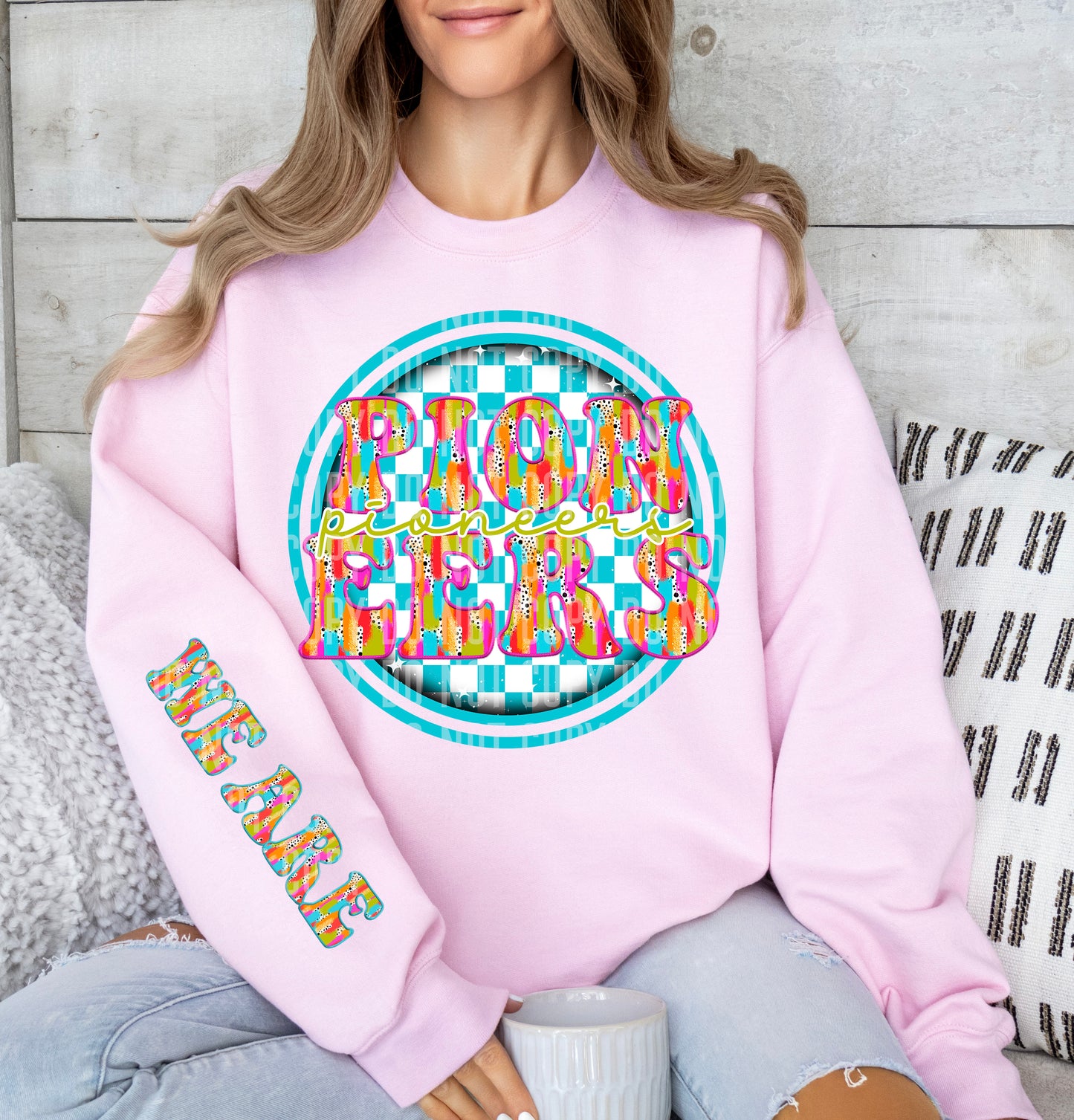 Blue Checkered Circle Brushstroke Mascot With Sleeve Dropdown + Custom Option Digital Download 300 DPI PNG