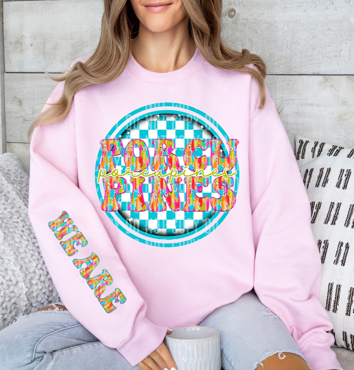 Blue Checkered Circle Brushstroke Mascot With Sleeve Dropdown + Custom Option Digital Download 300 DPI PNG