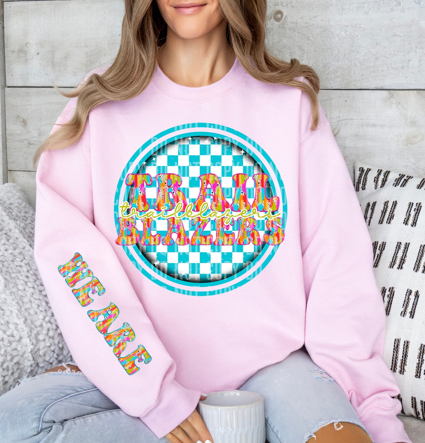 Blue Checkered Circle Brushstroke Mascot With Sleeve Dropdown + Custom Option Digital Download 300 DPI PNG