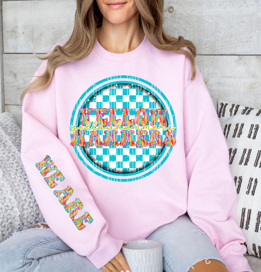 Blue Checkered Circle Brushstroke Mascot With Sleeve Dropdown + Custom Option Digital Download 300 DPI PNG