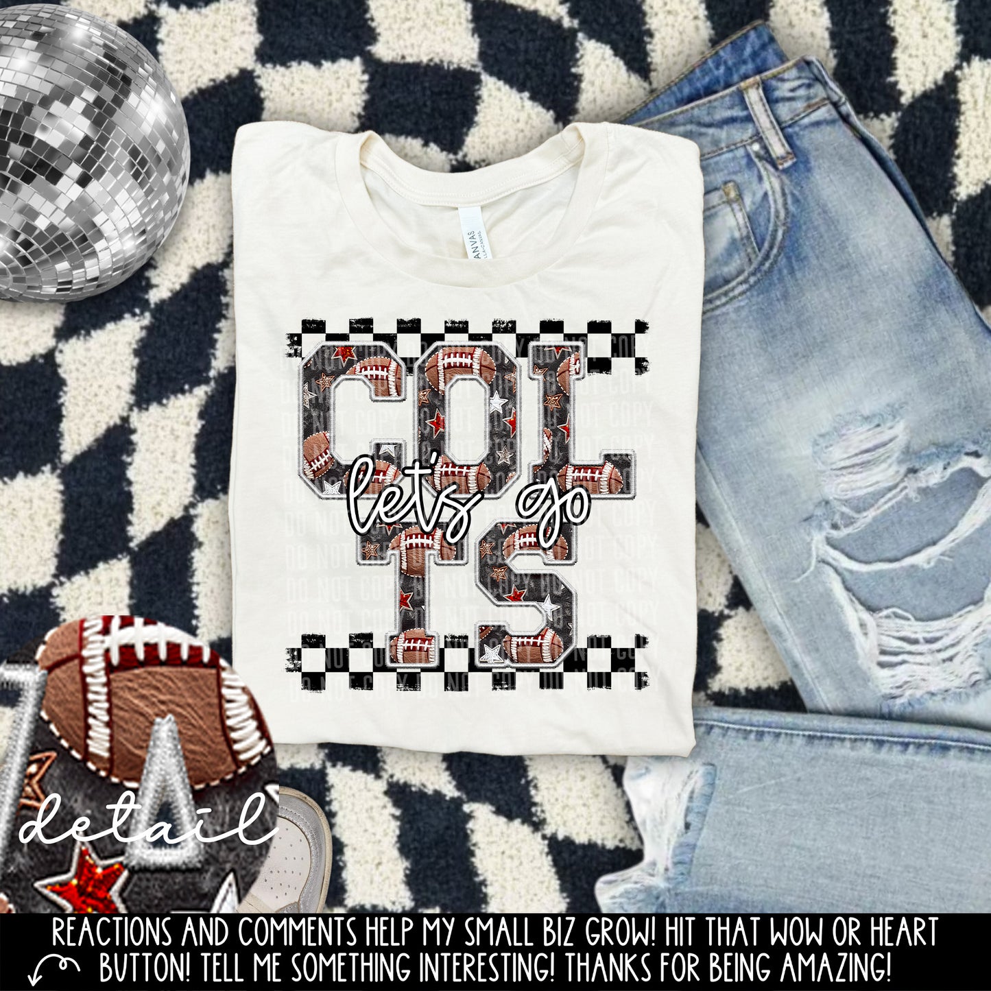 Let’s Go Football Faux Embroidery Checkered Mascots Dropdown With Custom Digital Download 300 DPI PNG