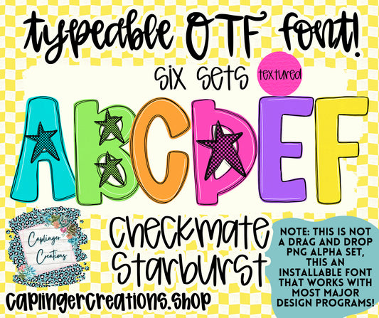 Checkmate Starburst - TYPEABLE OTF FONT + PNGS - Digital download