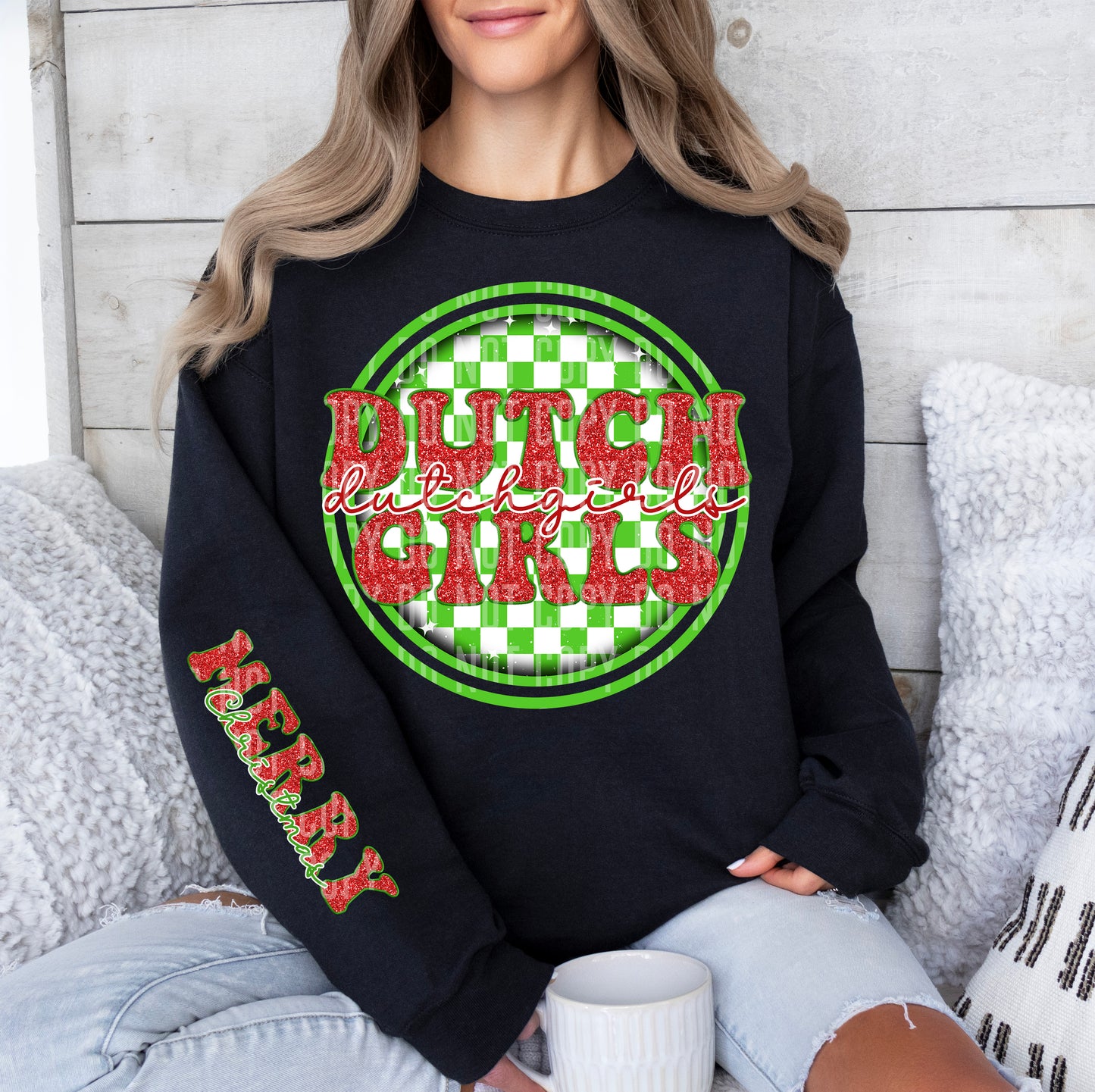 Merry Christmas Red Green Checkered Circle Mascot With Sleeve Dropdown Custom Option Digital Download 300 DPI PNG