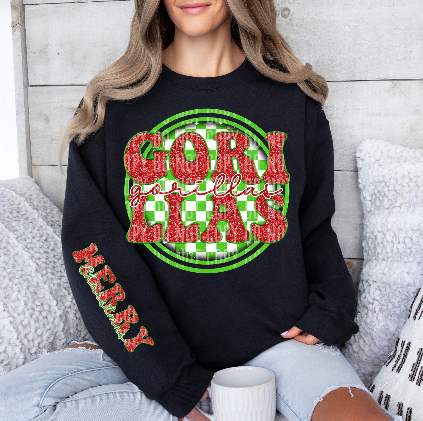 Merry Christmas Red Green Checkered Circle Mascot With Sleeve Dropdown Custom Option Digital Download 300 DPI PNG