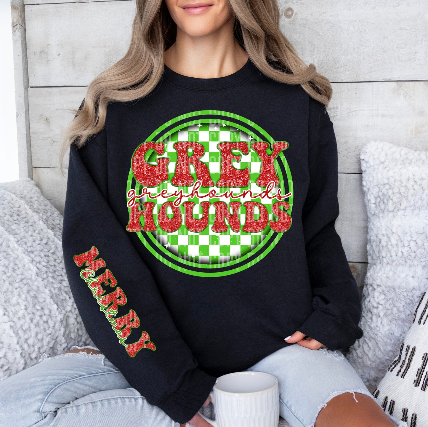 Merry Christmas Red Green Checkered Circle Mascot With Sleeve Dropdown Custom Option Digital Download 300 DPI PNG