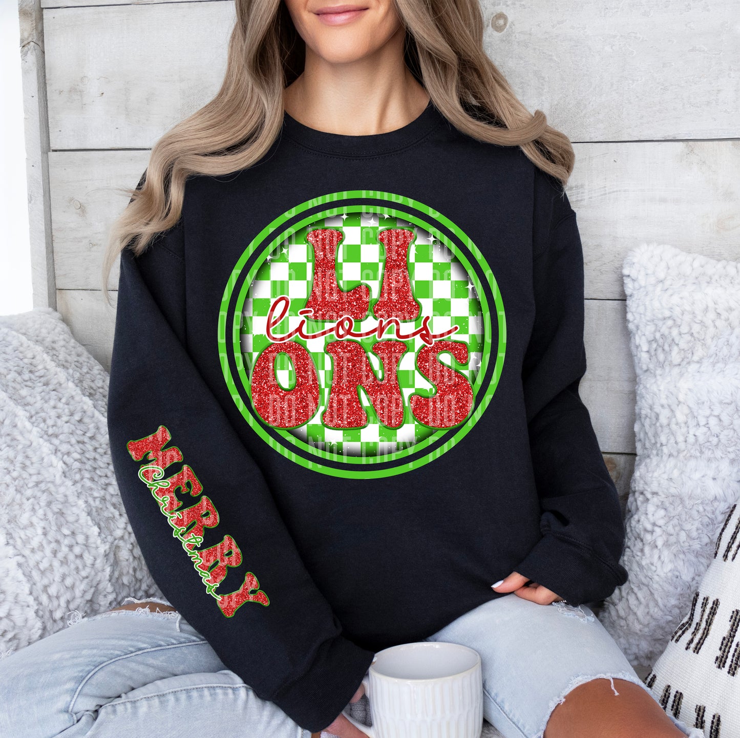 Merry Christmas Red Green Checkered Circle Mascot With Sleeve Dropdown Custom Option Digital Download 300 DPI PNG