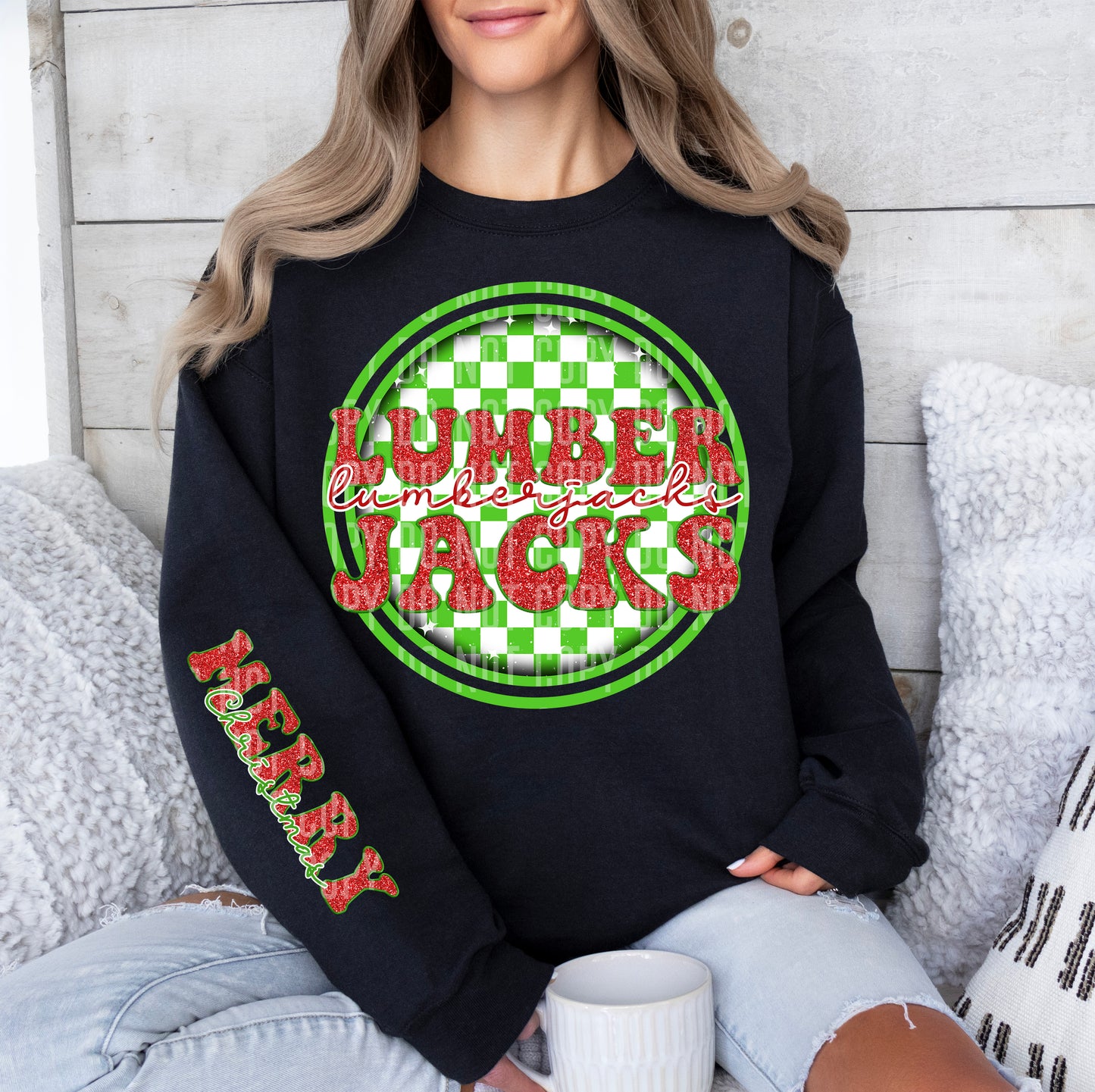 Merry Christmas Red Green Checkered Circle Mascot With Sleeve Dropdown Custom Option Digital Download 300 DPI PNG