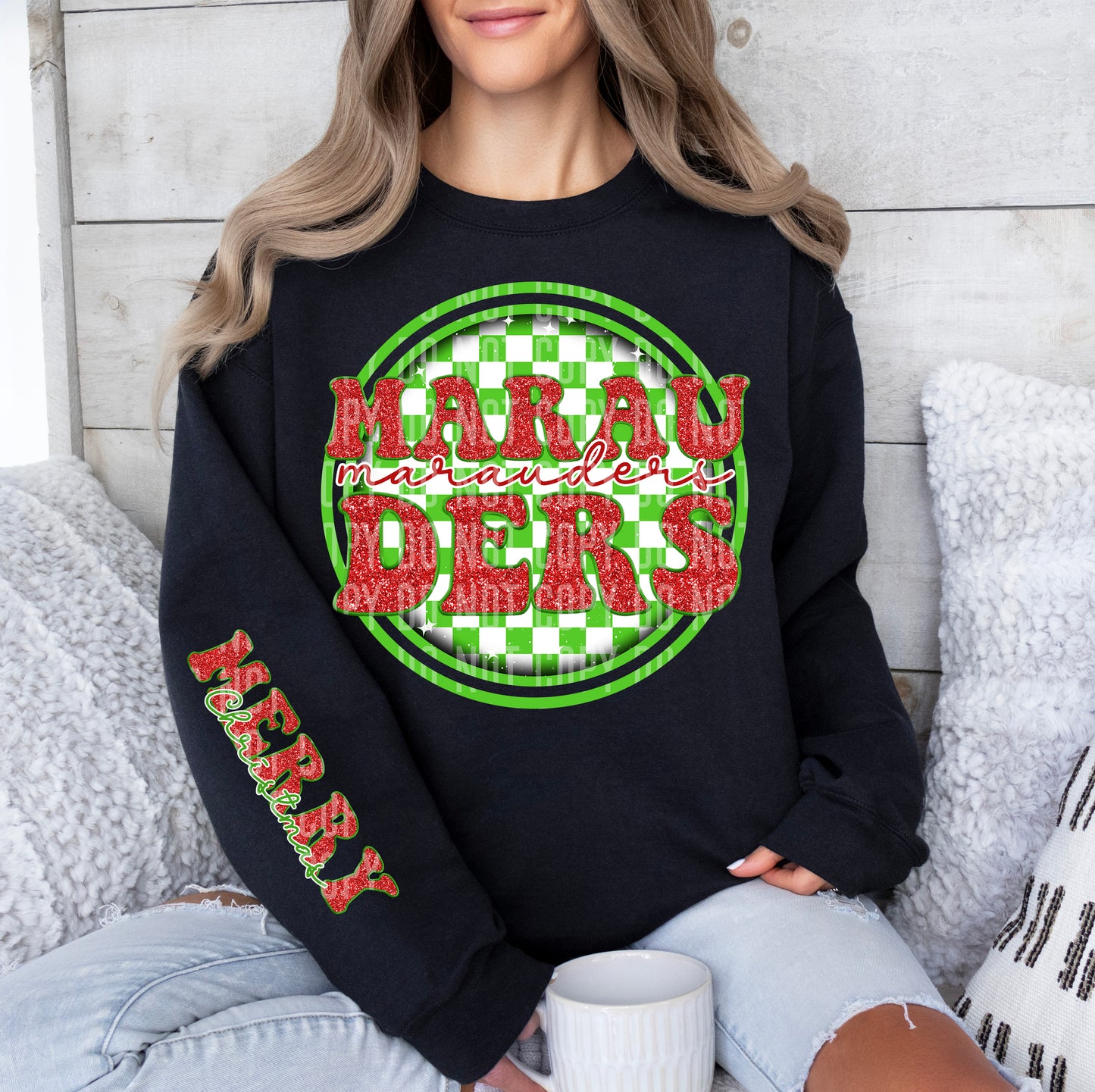 Merry Christmas Red Green Checkered Circle Mascot With Sleeve Dropdown Custom Option Digital Download 300 DPI PNG