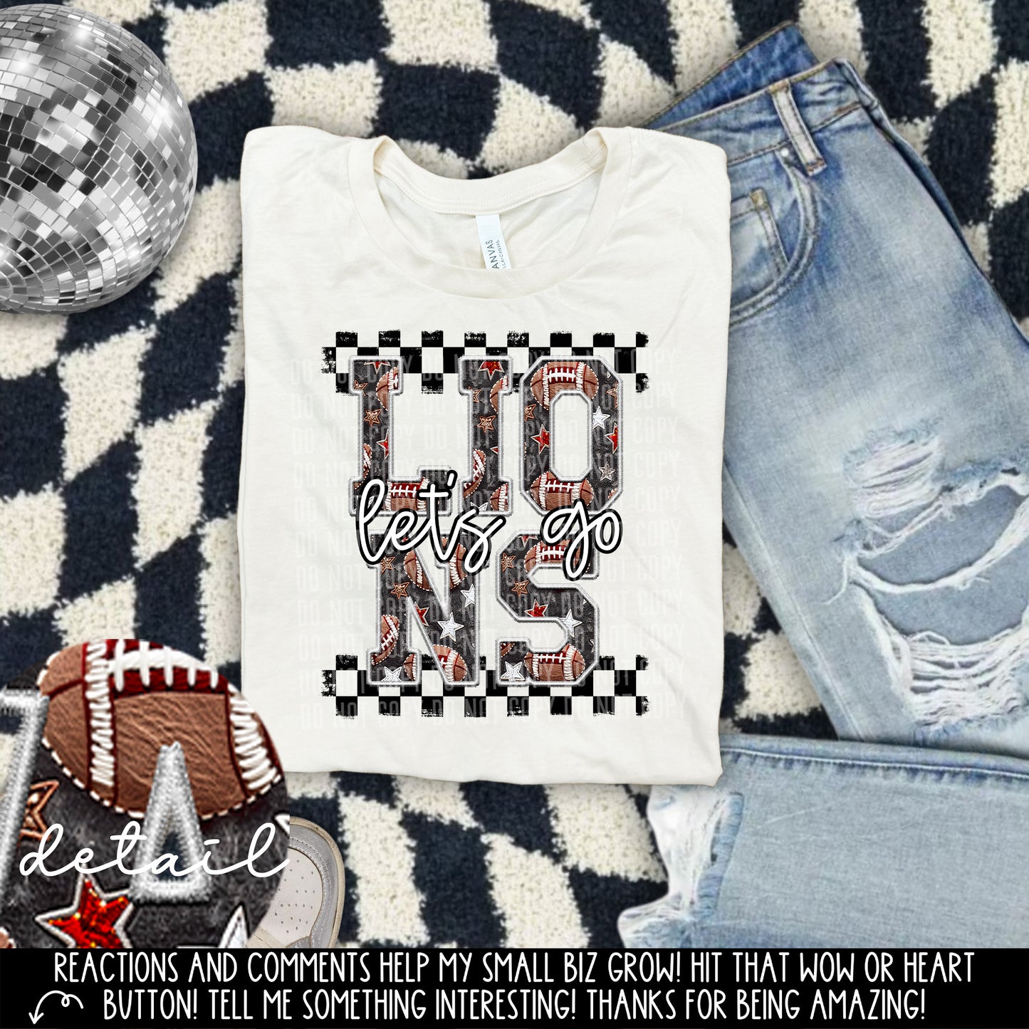 Let’s Go Football Faux Embroidery Checkered Mascots Dropdown With Custom Digital Download 300 DPI PNG