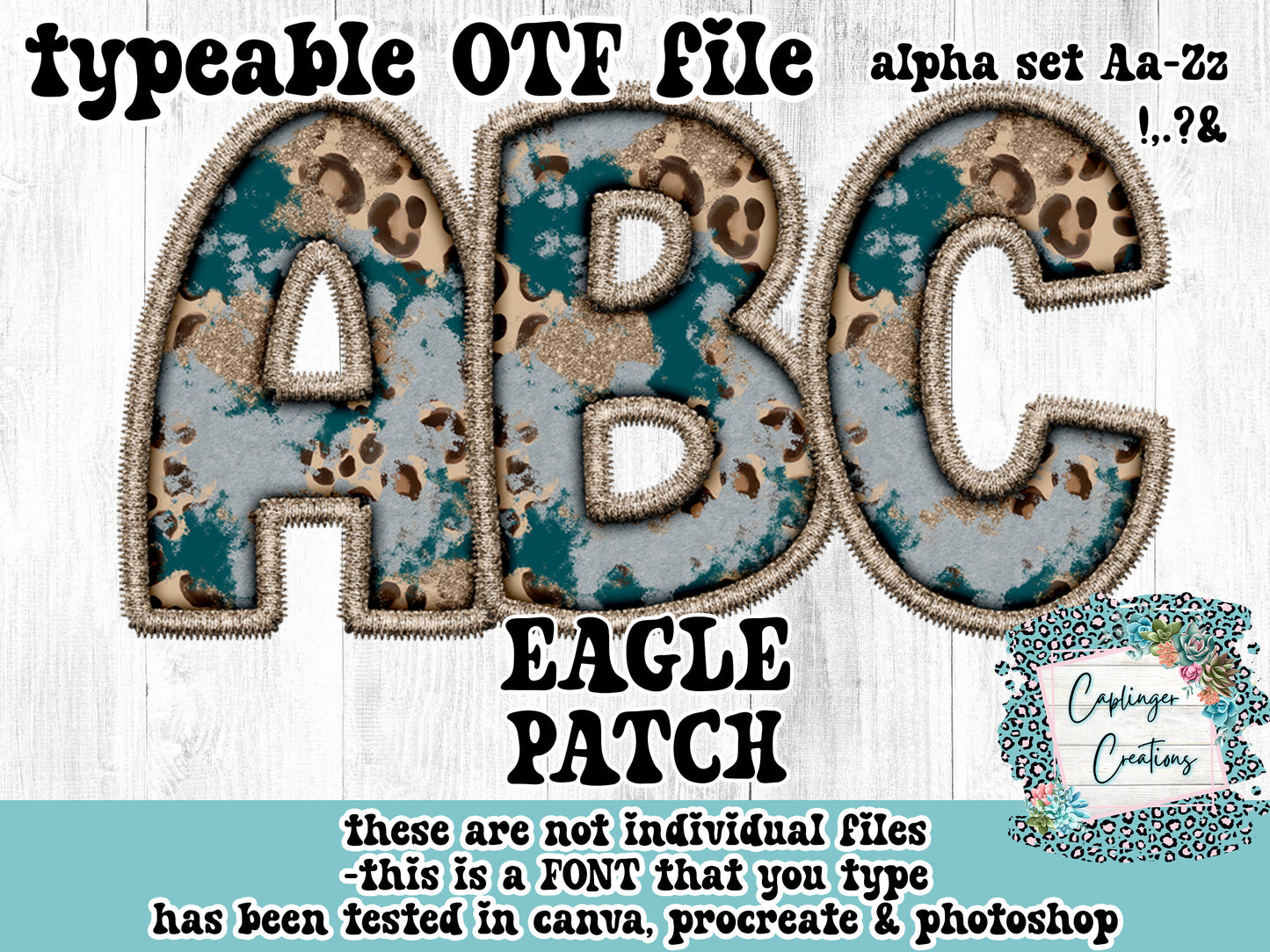 EAGLE Patch ALPHA FONT Aa-Zz &,.!? - FAUX EMBROIDERY  - TYPEABLE OTF FONT - Digital download