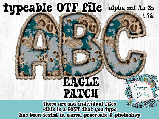 EAGLE Patch ALPHA FONT Aa-Zz &,.!? - FAUX EMBROIDERY  - TYPEABLE OTF FONT - Digital download