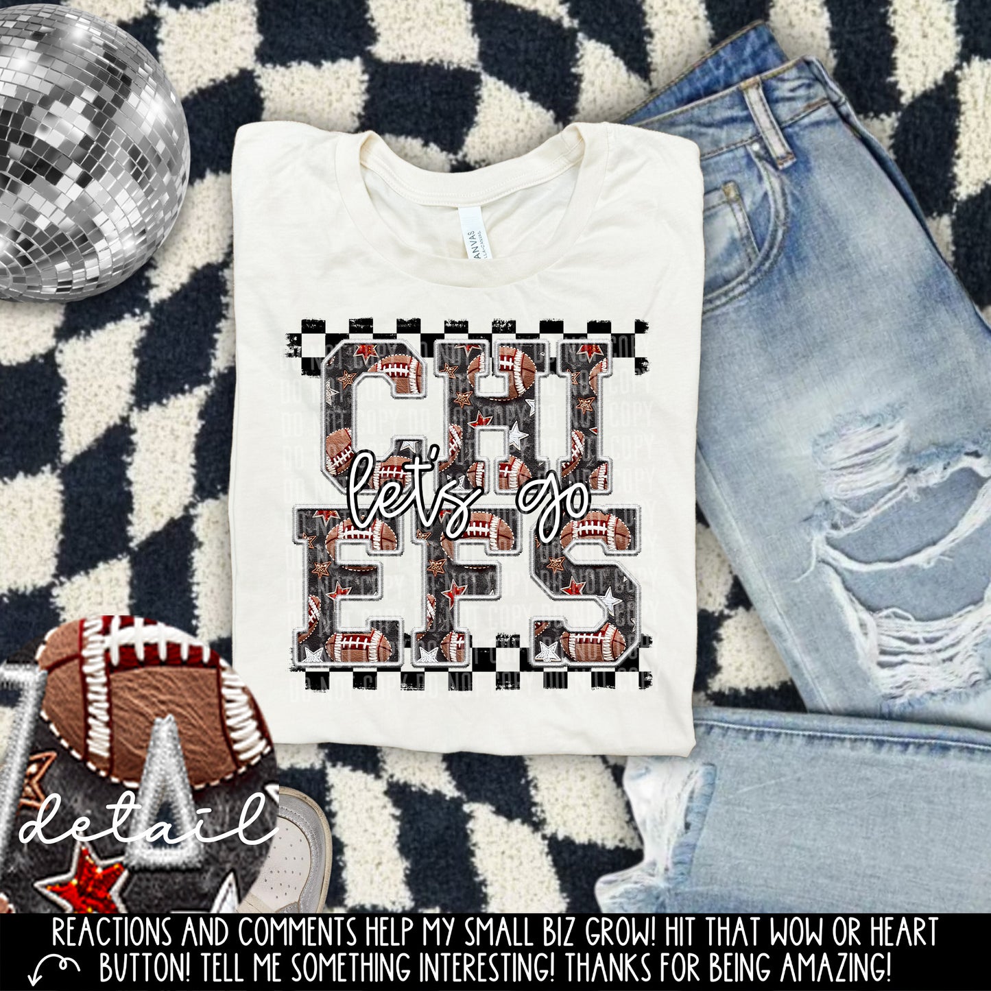 Let’s Go Football Faux Embroidery Checkered Mascots Dropdown With Custom Digital Download 300 DPI PNG