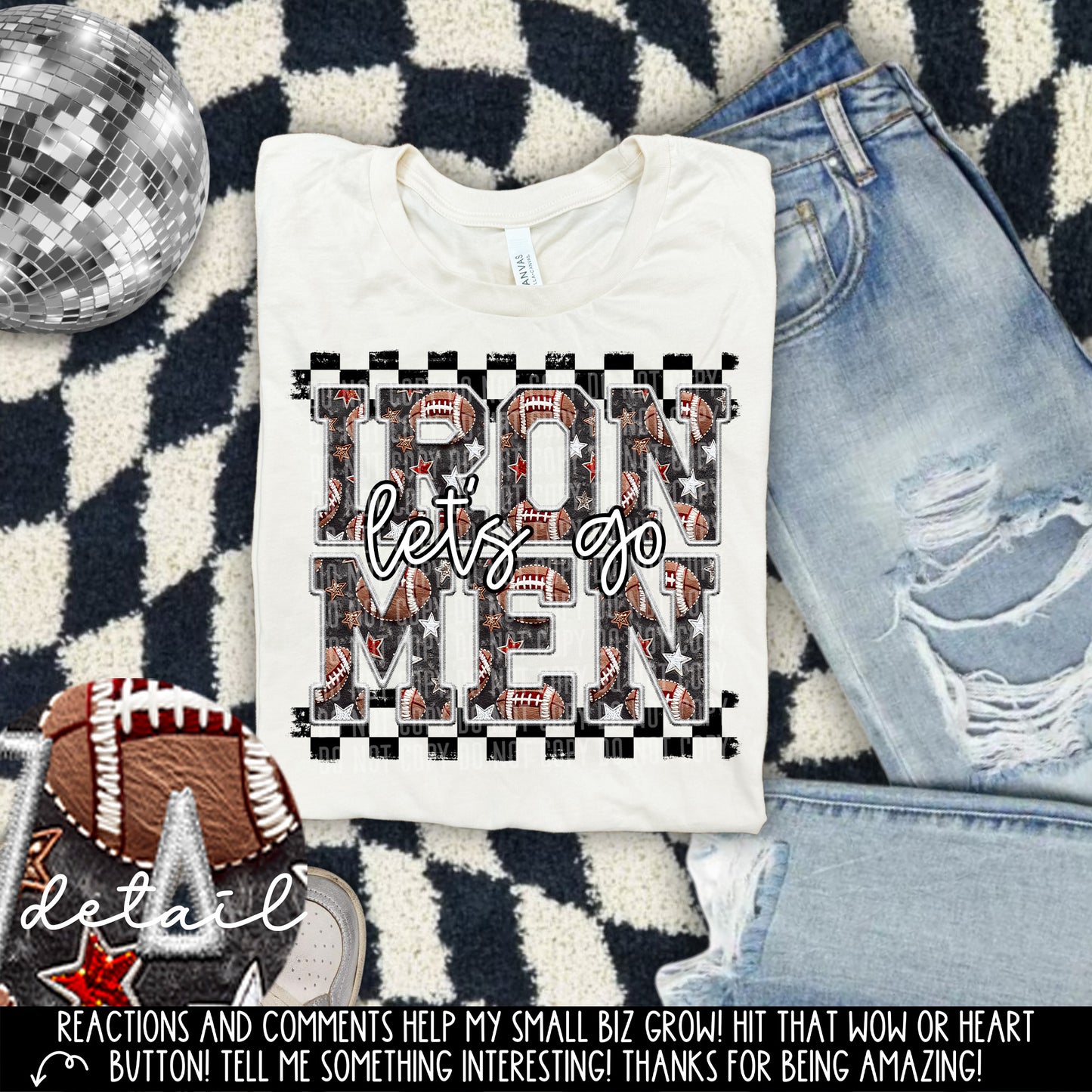 Let’s Go Football Faux Embroidery Checkered Mascots Dropdown With Custom Digital Download 300 DPI PNG